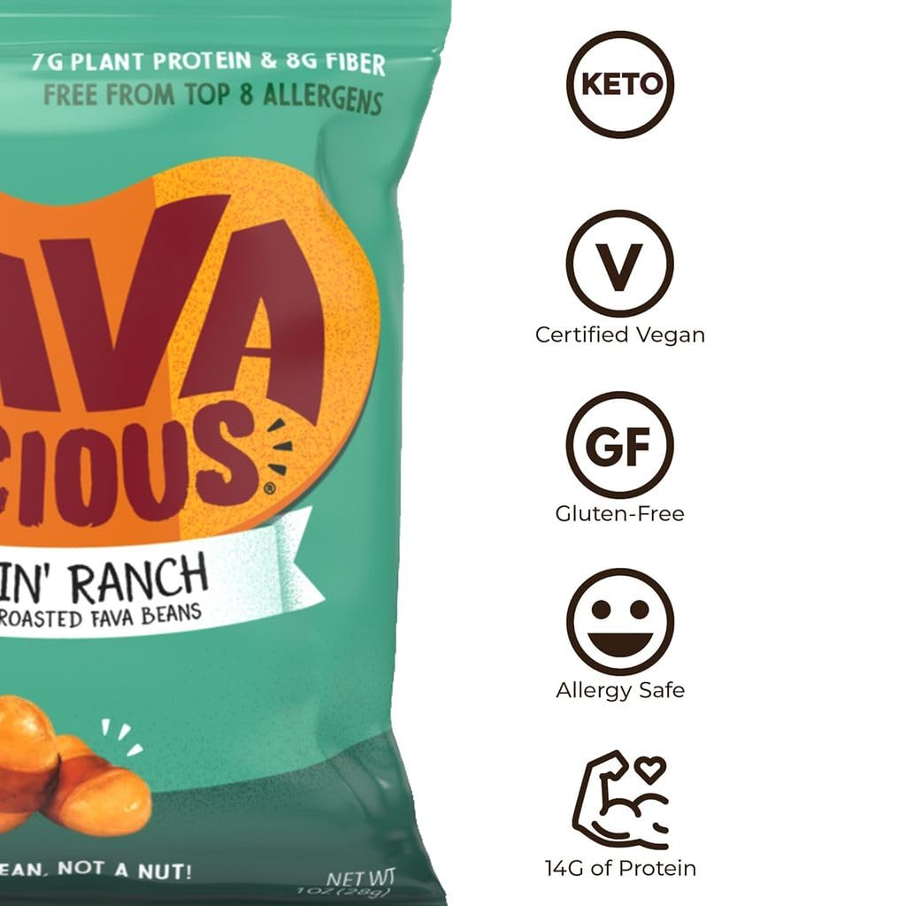 Nuttee Bean Co. - Keto Friendly High Protein Fava Beans Snacks | Crunchy Roasted Favalicious Kickin Ranch Flavor | Healthy On-The-Go Snack for Work, Travel & Fitness | Low Carb Vegan Gluten Free