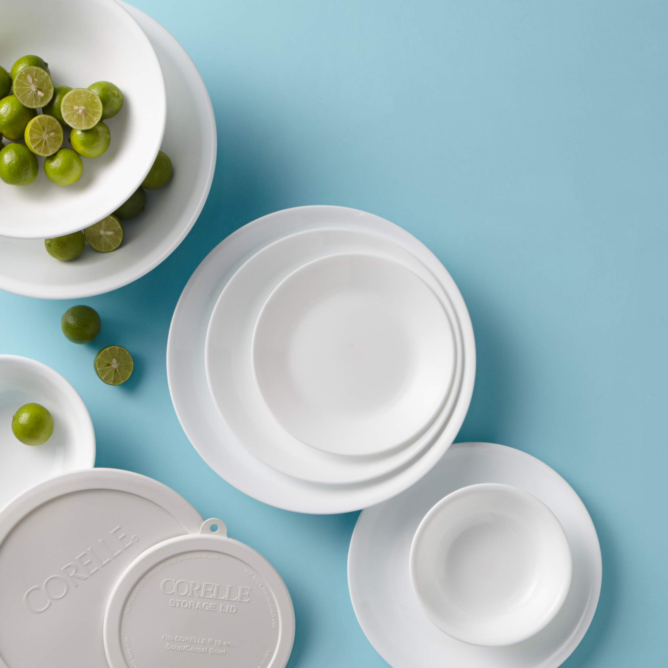 Corelle Vitrelle 78-Piece Dinnerware Set for 12 - Triple Layer Glass, Chip Resistant, Lightweight Round Plates & Bowls in Winter Frost White - Perfect for Family Dinners, Entertaining Guests & Everyday Use