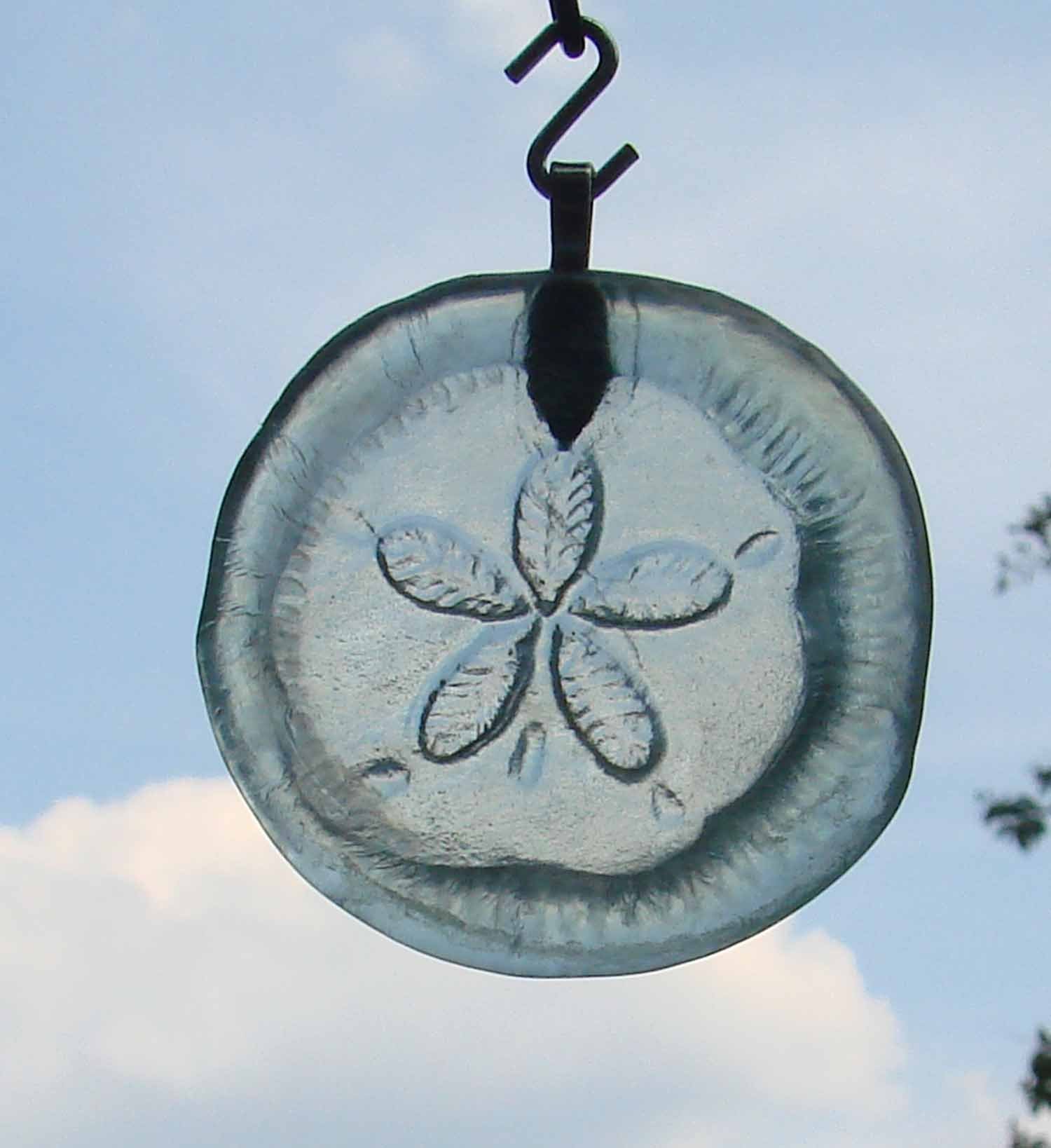 Handmade Upcycled Glass Coke Bottle Bottom Ornament - Sand Dollar Sun Catcher for Windows, Gardens & Home Decor