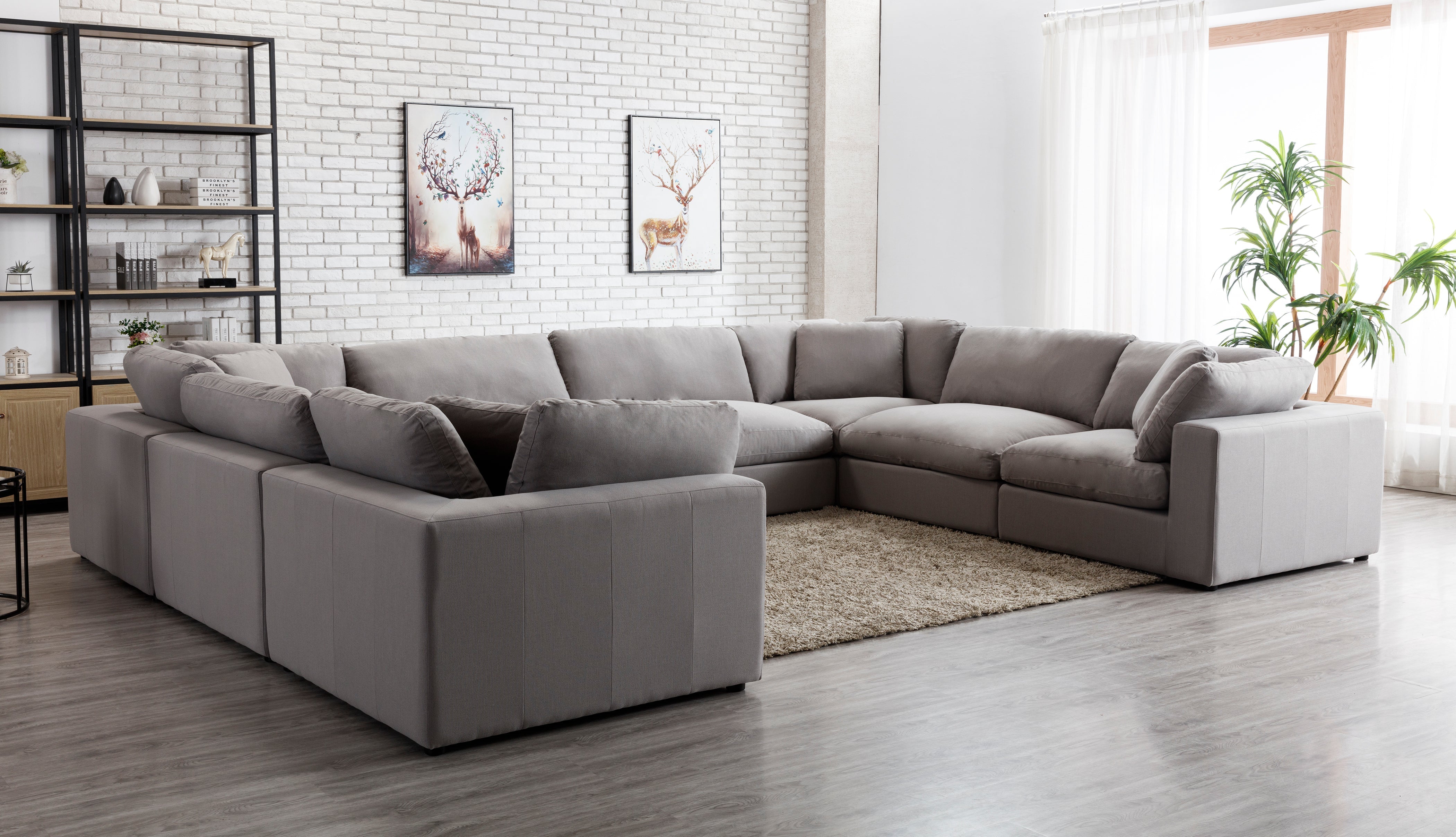 Rivas Contemporary Feather Fill 8-Piece Modular Sectional Sofa in Graphite - Perfect for Living Rooms, Home Theaters & Modern Apartments