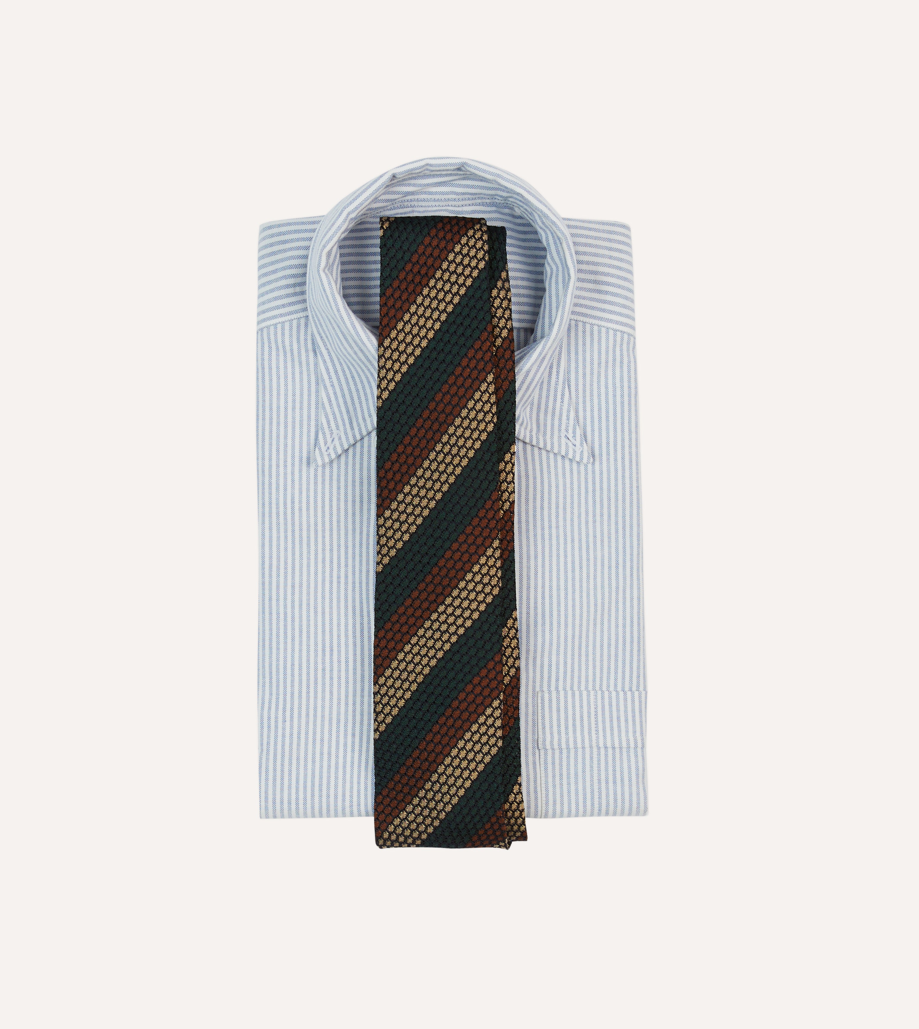 Hand Rolled Silk Grenadine Tie - Green, Red & Gold Striped Pattern - Perfect for Weddings, Business Meetings & Formal Events