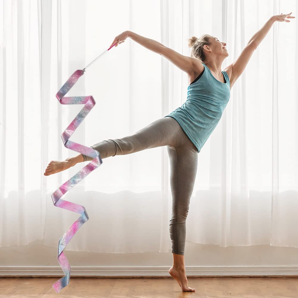 HZMM 78.7 Inch Sparkling Dance Ribbon Streamer with Wand, Twirling Rhythmic Gymnastics Ribbon for Kids Girls Adults, Artistic Dancing Training, Talent Shows, Performances, and Stage Events