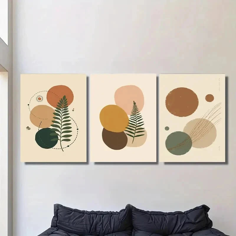 3-Piece Modern Abstract Botanical Metal Wall Art Prints - Ready to Hang - Perfect for Living Room, Bedroom & Office Decor