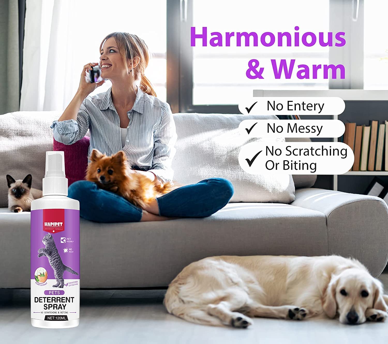 Natural Cat Deterrent Spray for Indoor Use - Effective Anti Scratching Repellent to Protect Furniture & Plants | Stops Biting & Urination | Safe for Indoor & Outdoor Cats | Perfect for Sofas, Curtains & Garden Plants