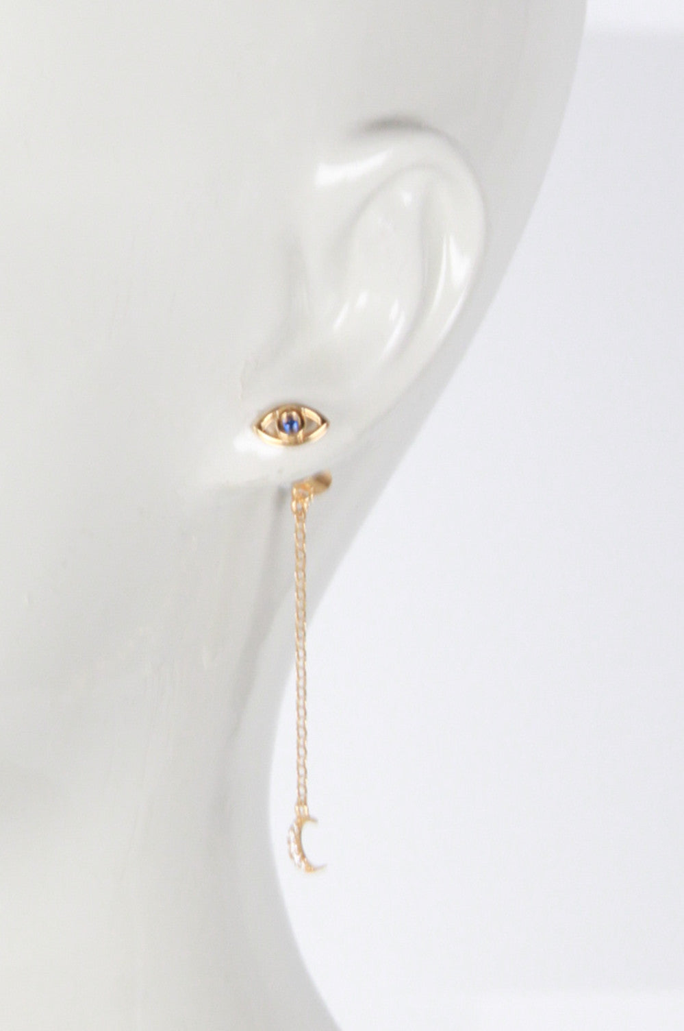 Mini Eye Stud Earrings with Moon Charm - Gold & Blue Dainty Studs for Women | Perfect for Everyday Wear, Parties & Gifting