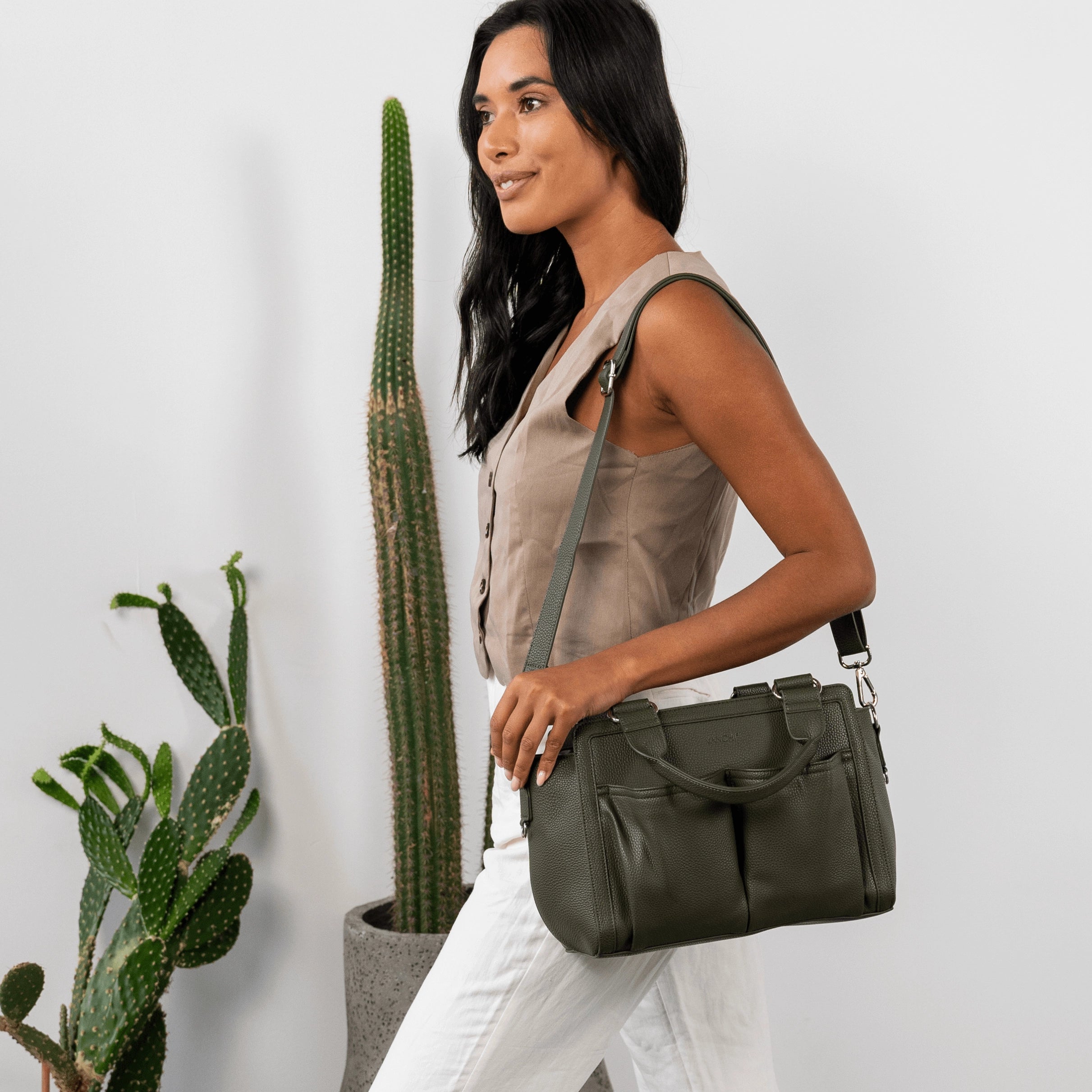 Vanchi Amelia Convertible Diaper Bag & Stroller Organizer - Fern Green | Waterproof Baby Essentials Tote for Travel, Shopping & Daily Use
