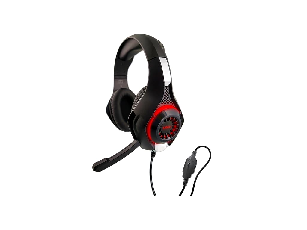 Nyko Core Universal Stereo Gaming Headset with Retractable Mic - Red LED Lights & Soft Memory Foam Ear Cushions for PS5, PS4, Xbox Series X/S, PC & Nintendo Switch - Perfect for Competitive Gaming, Streaming & Late-Night Sessions