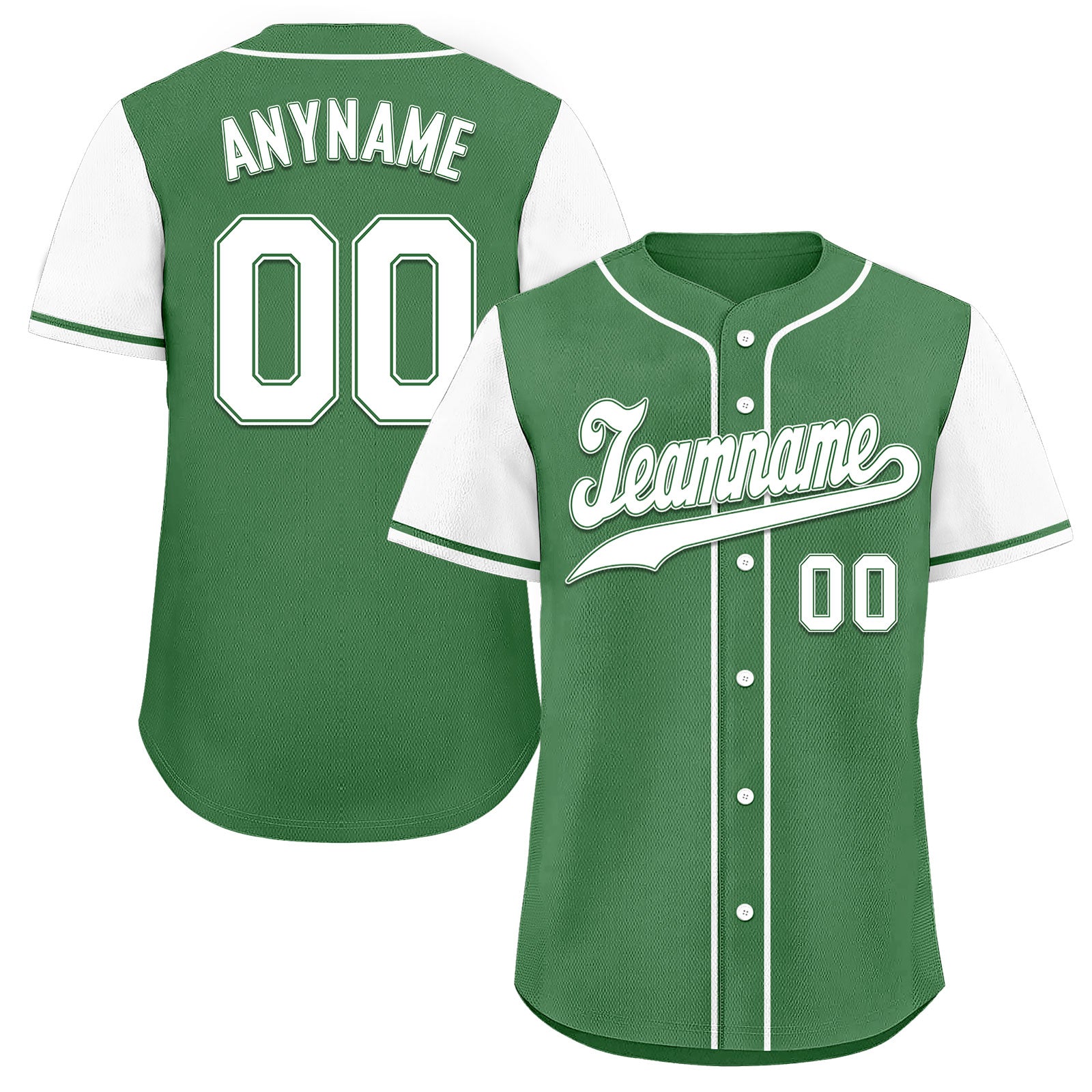 Custom Green & White Raglan Sleeves Baseball Jersey - Personalized Authentic Team Uniform BSBJ01 D020200 Size 10 - Perfect for Baseball Games, Team Sports & Fan Apparel