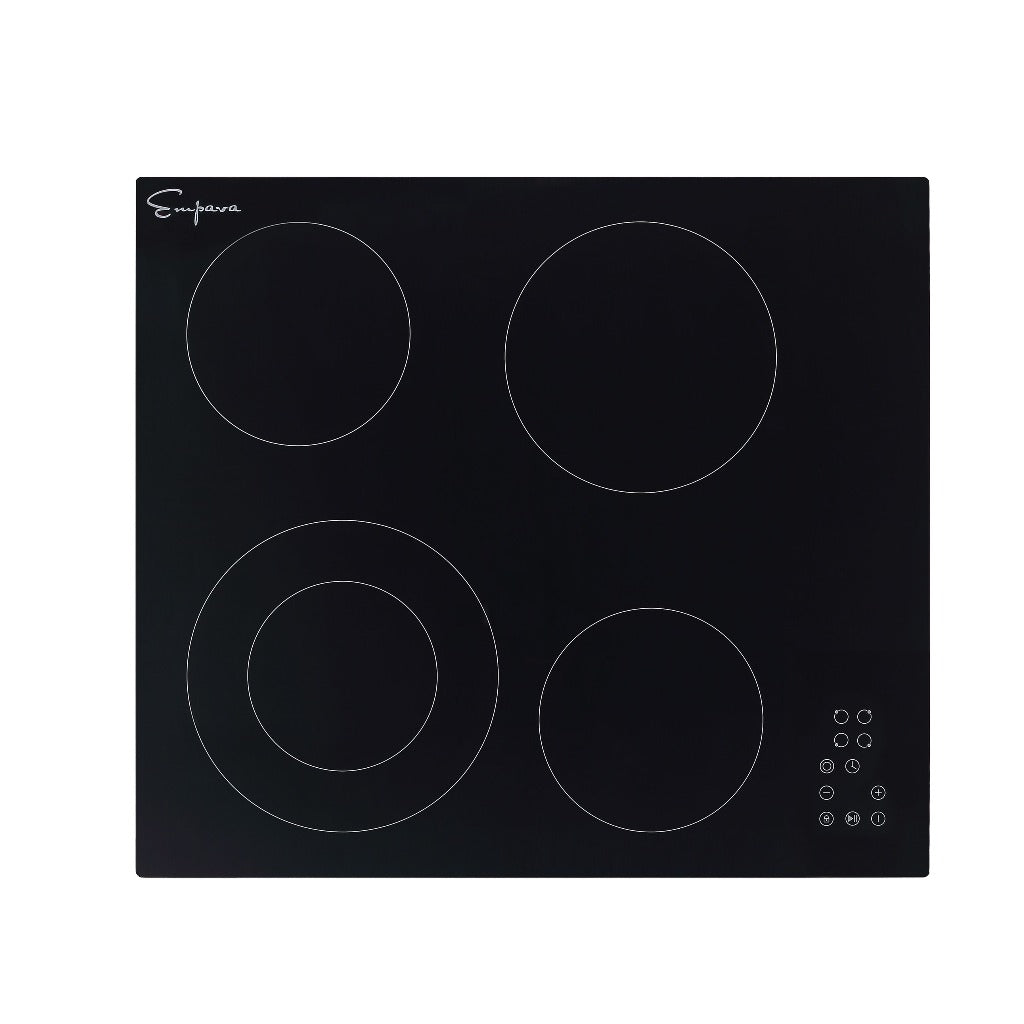 Empava 24-Inch 4-Burner Electric Radiant Cooktop - Black (24REC11) | Fast Heating Glass Stovetop for Modern Kitchens, Perfect for Cooking, Boiling & Simmering