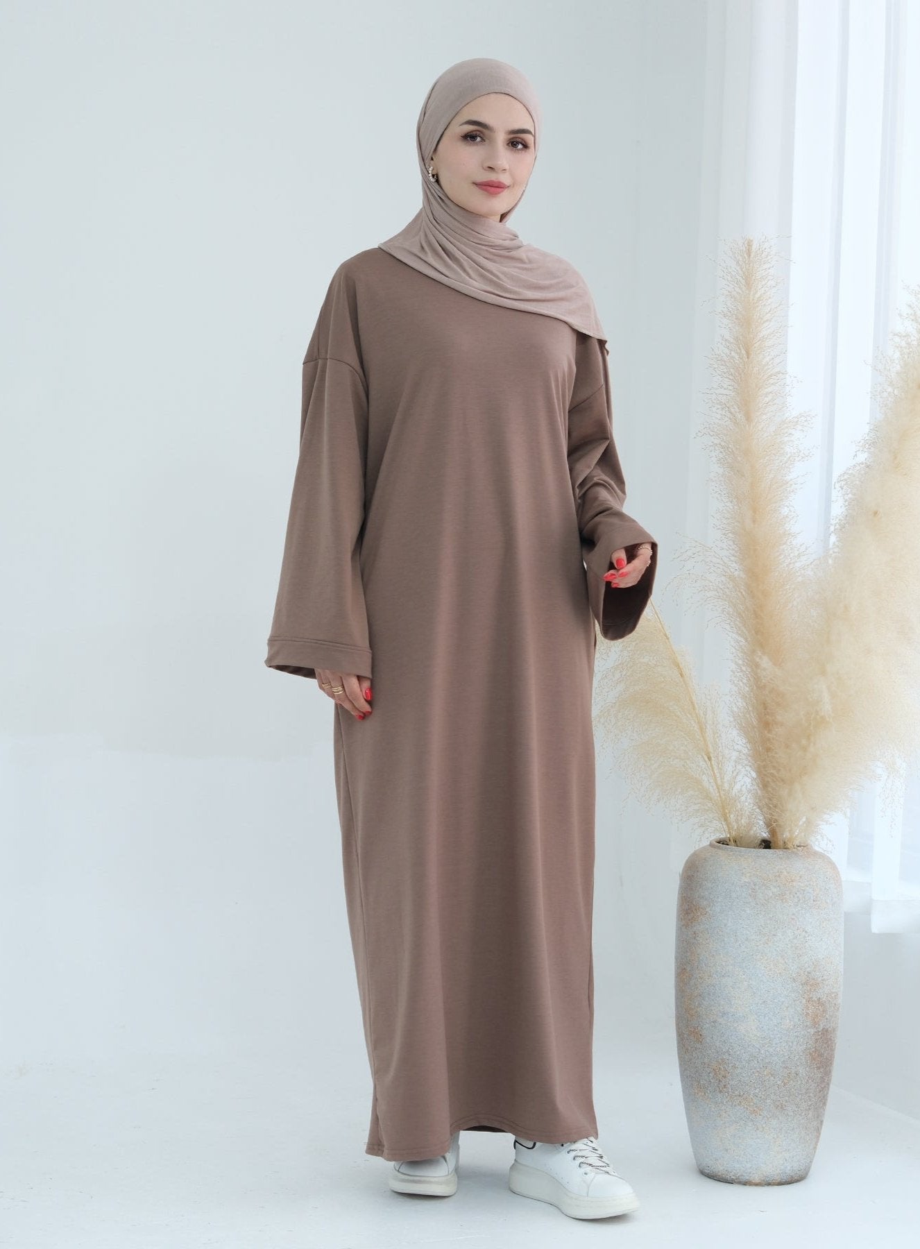 Ava Knit Maxi Dress for Women - Soft Stretchy Taupe Long Dress for Casual Wear, Date Night & Special Occasions