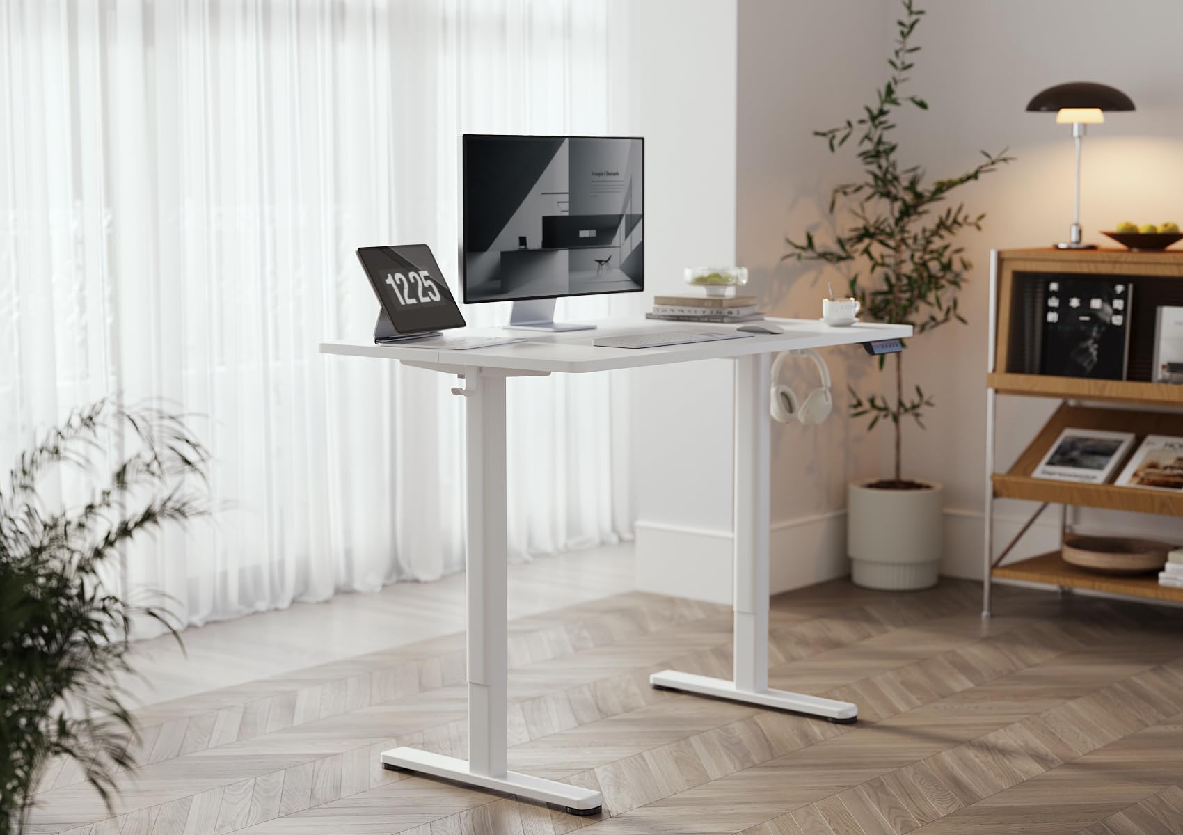 YDN Electric Standing Desk 48x24 Inches - Adjustable Height Sit Stand Desk with Splice Board, White Top - Perfect for Home Office, Gaming & Workspace Ergonomics