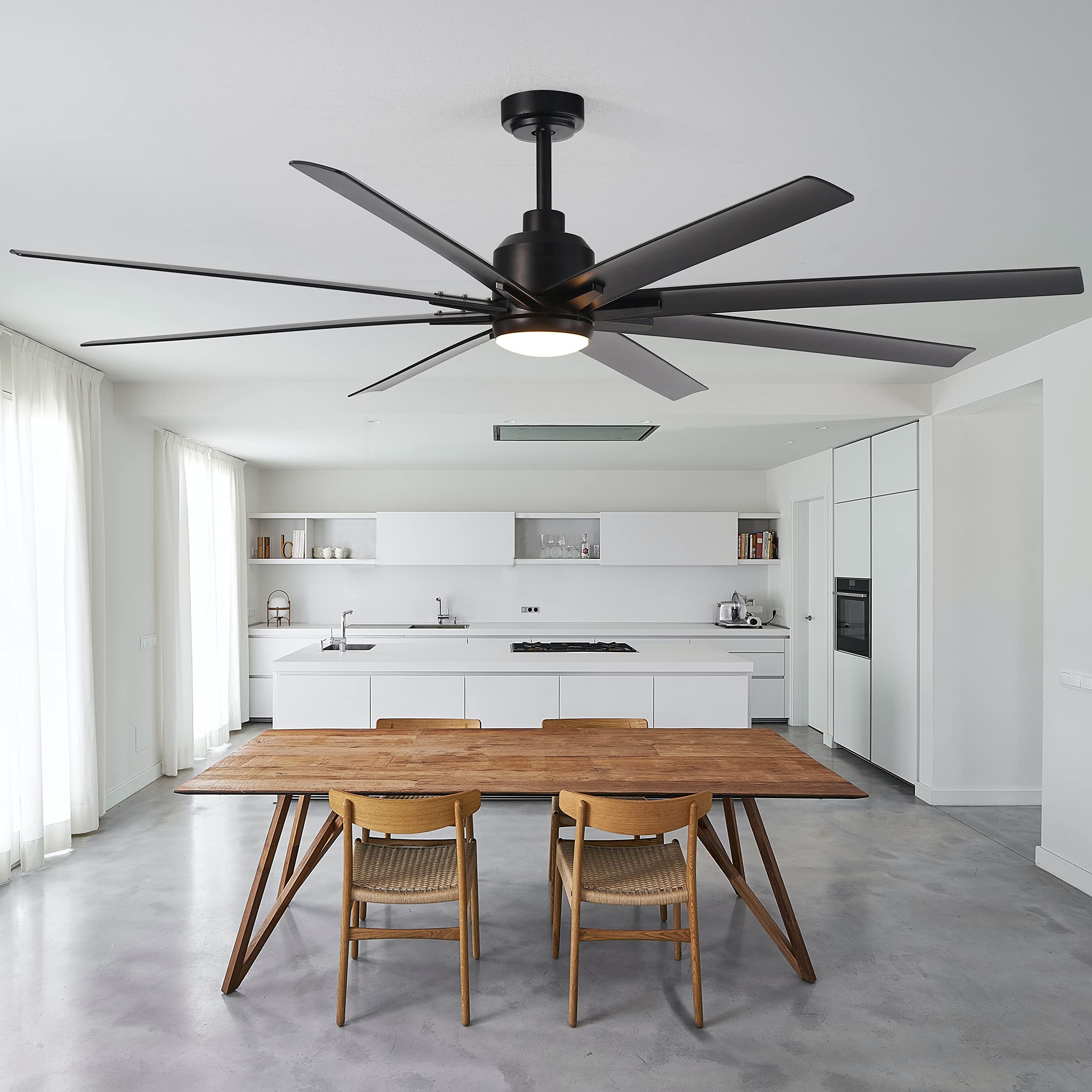 FINXIN 72 Inch Black Indoor Ceiling Fan with LED Light and Remote Control - DC Motor, 8 Blades for Bedroom, Living Room & Dining Room | Energy Efficient Cooling & Stylish Lighting Solution for Home Comfort