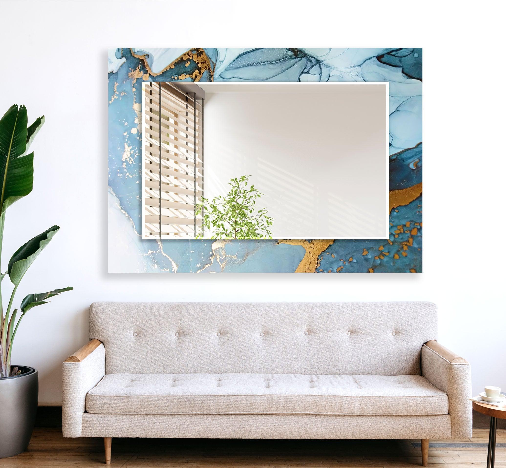 Elegant Blue and Gold Wall Mirror - Decorative Home Accent for Living Room, Bedroom & Entryway