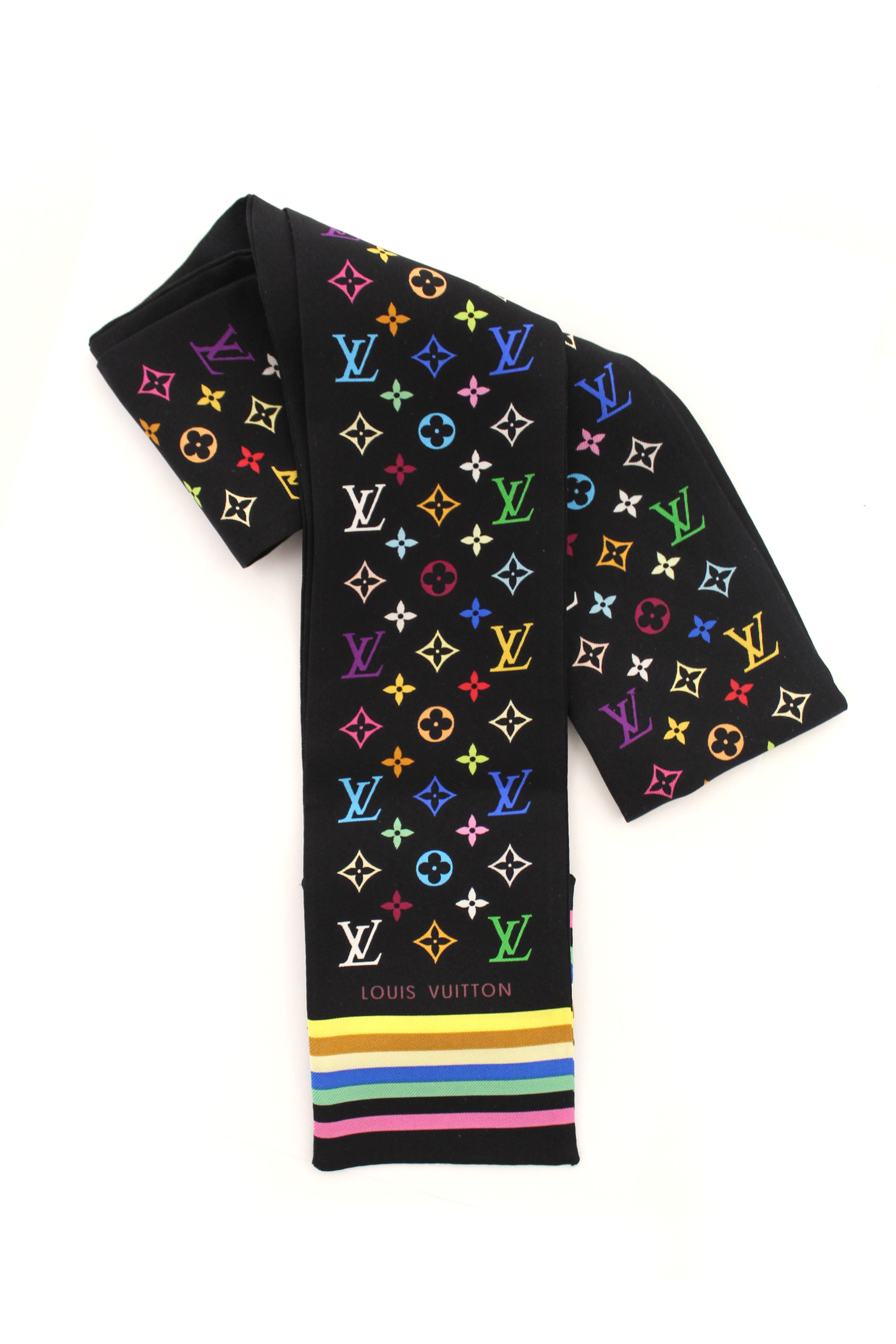 Authentic Louis Vuitton Monogram Multicolor Black Twilly Bandeau Scarf - Luxury Fashion Accessory for Women, Perfect for Handbags, Hats & Gift Giving