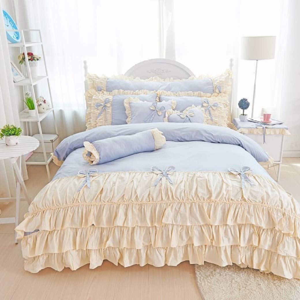 BERTERI Korean Princess Bedding Set - 100% Cotton Pink & Purple Comforter Cover with Ruffles & Bowknot, King/Queen/Twin Size, Luxury Girls Bedroom Decor - Perfect for Kids Room, Birthday Gifts & Princess Themed Bedrooms
