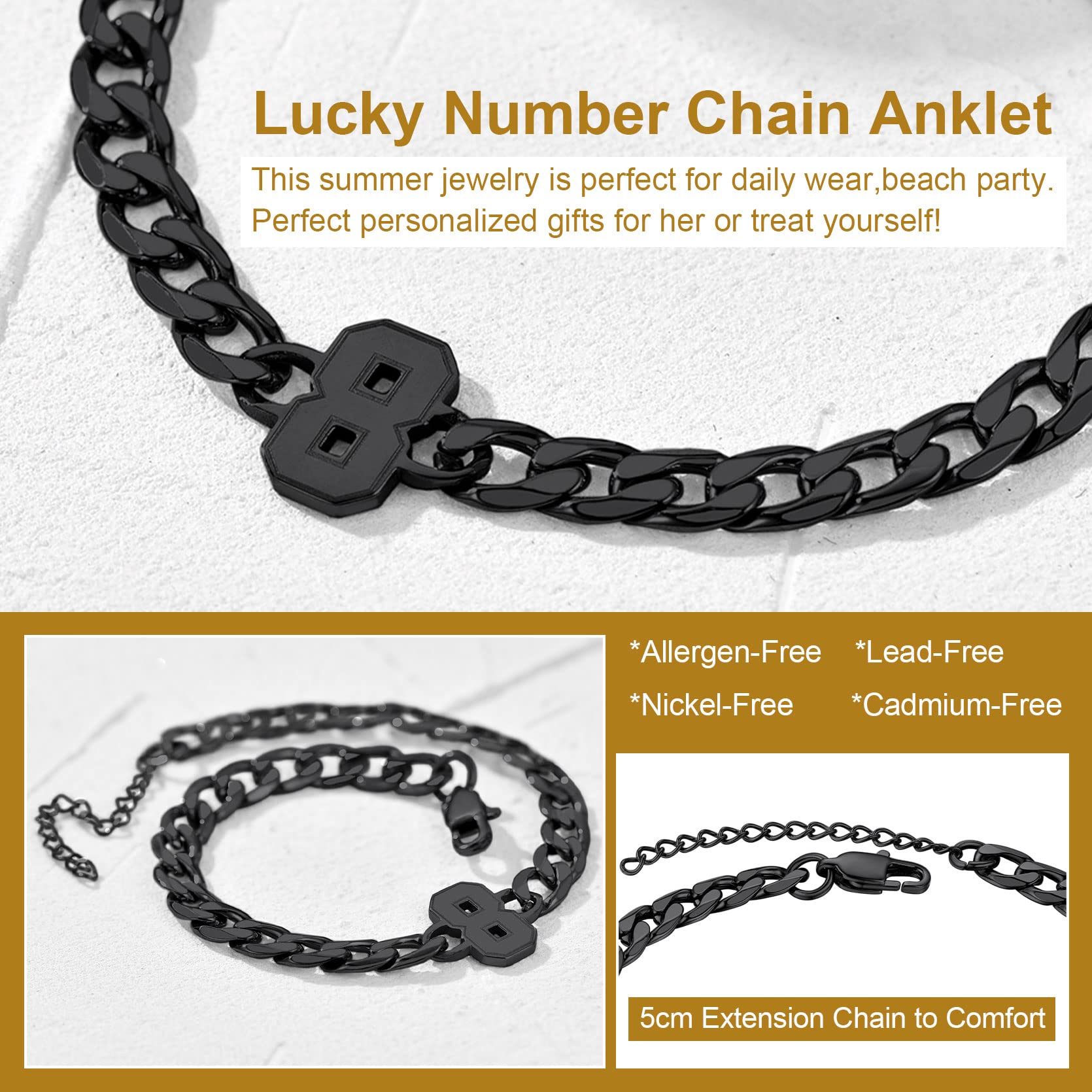 Custom Gold Name Anklet for Women & Men - Personalized Summer Jewelry Ankle Bracelet 8.5