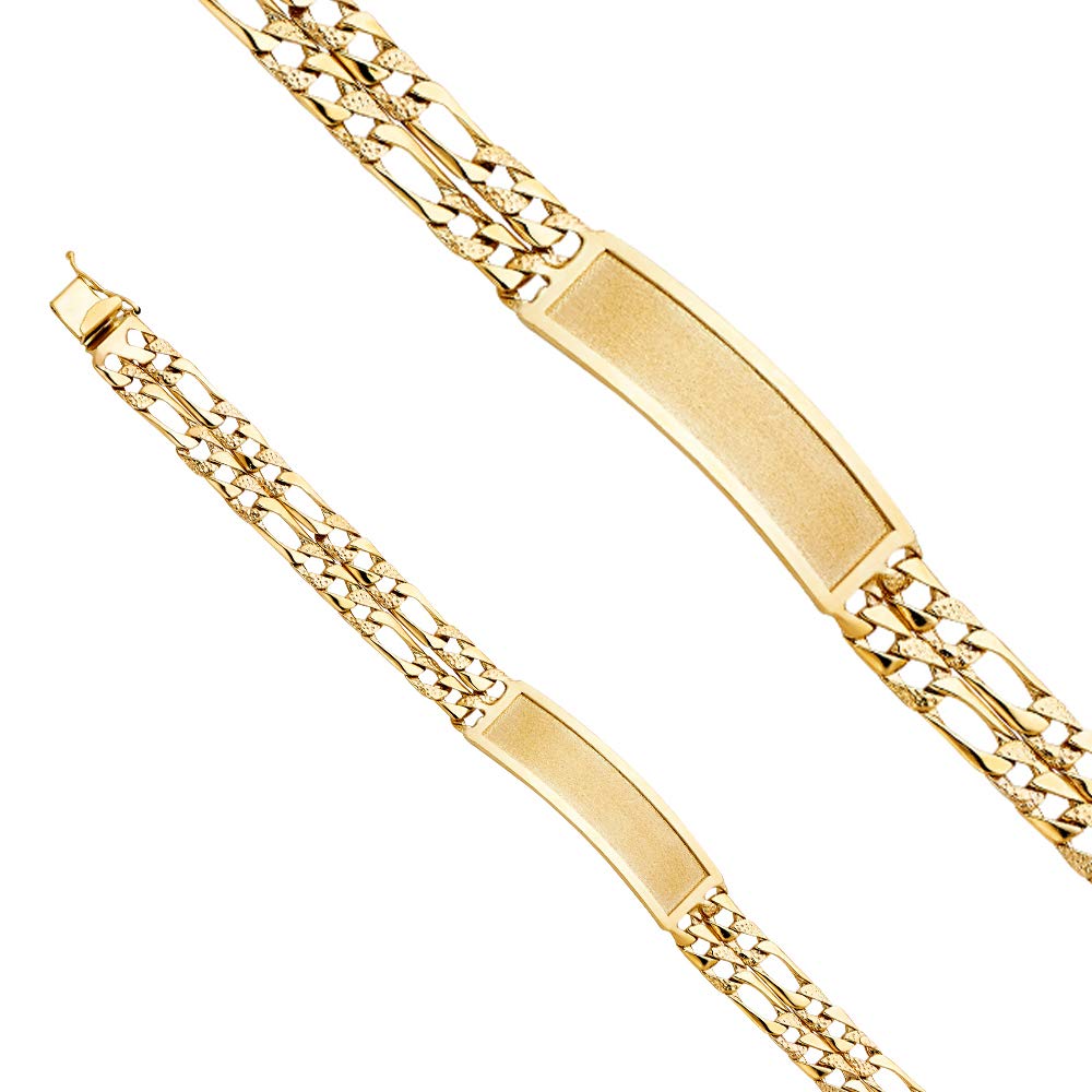 14K Yellow Gold 2-Layer Light Nugget Figaro Link ID Bracelet - 8.5