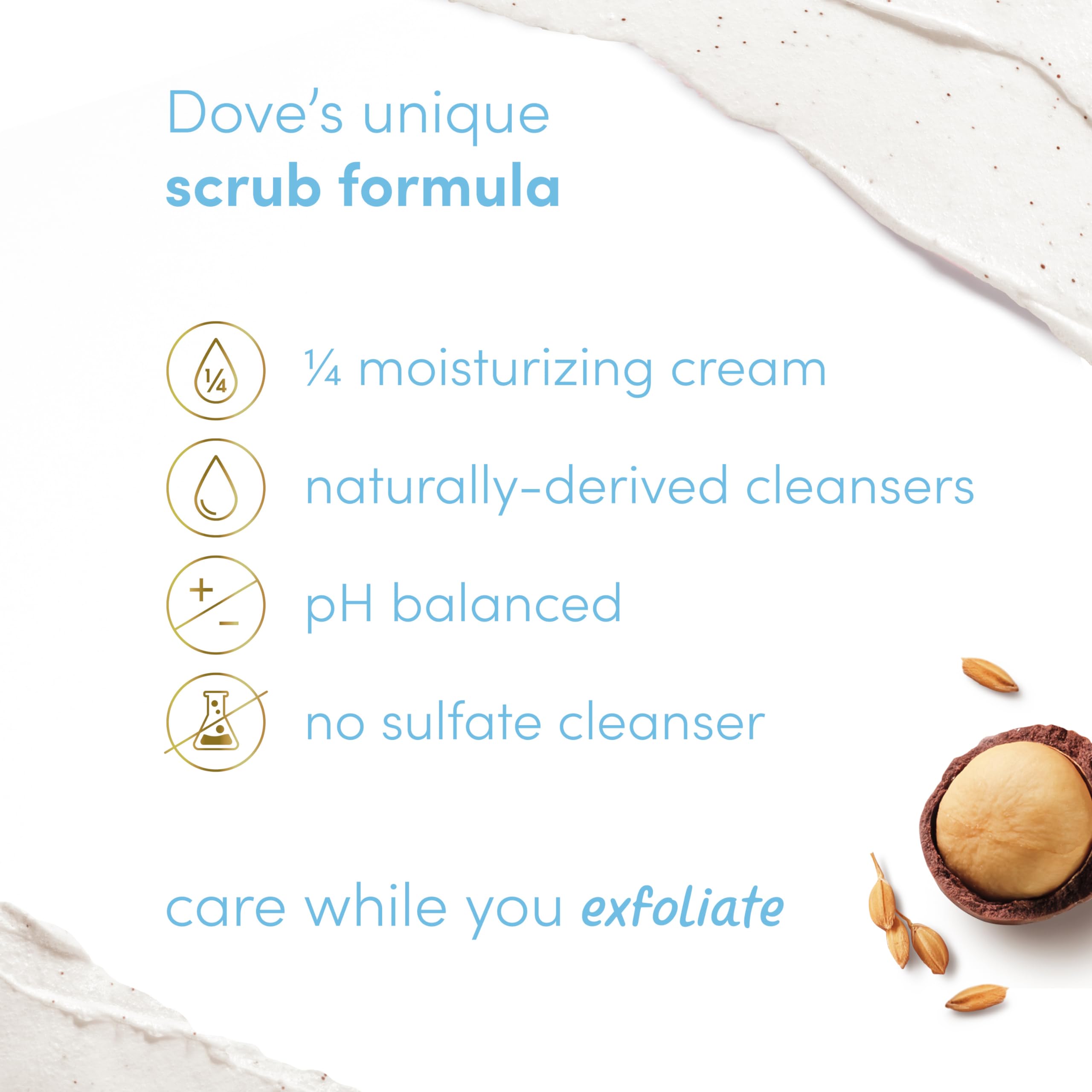 Dove Macadamia & Rice Milk Body Scrub 10.5 oz - Exfoliating & Nourishing for Visibly Smoother Skin - Perfect for Dry Skin Care & Spa Day at Home