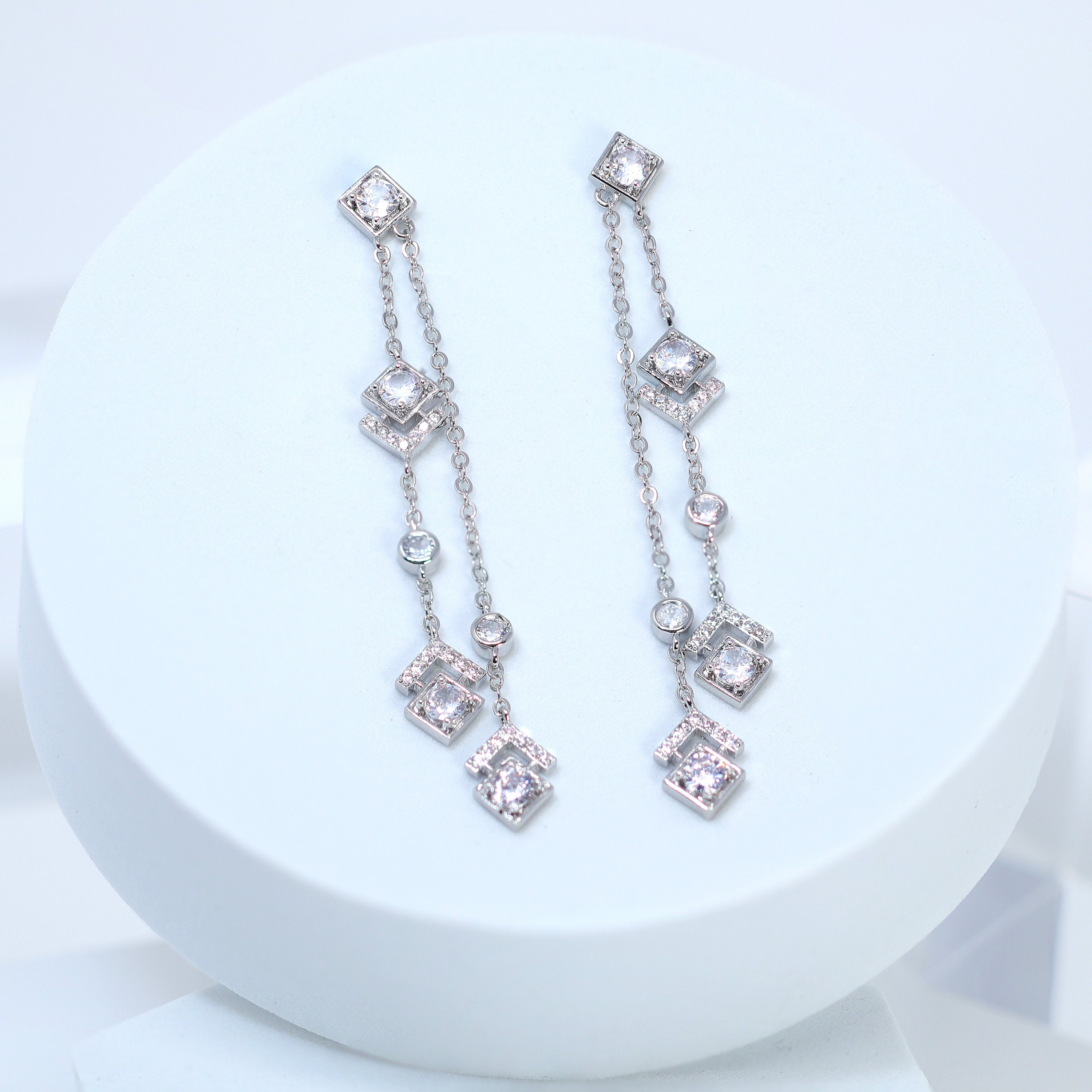 Swarovski Crystal Bezel Tassel Diamond Earrings for Women - Elegant Bridal Jewelry, Wedding Earrings, Statement Crystal Earrings with CZ Stones - Perfect for Weddings, Parties & Special Occasions