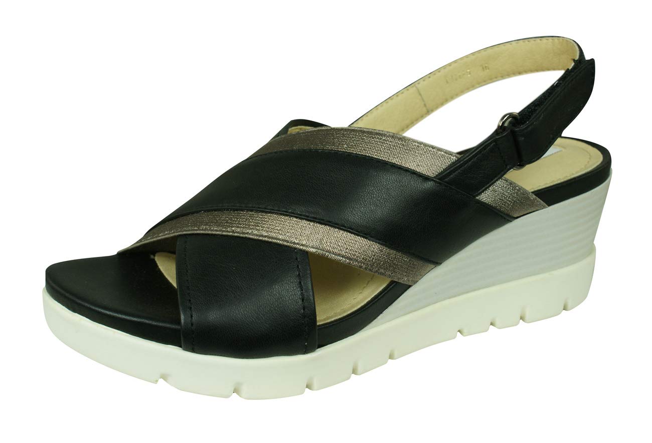 Geox D Marykarmen P.D Women's Open Toe Heeled Leather Sandals - Black Size 9 | Comfortable & Stylish Summer Dress Sandals for Weddings, Parties & Office Wear