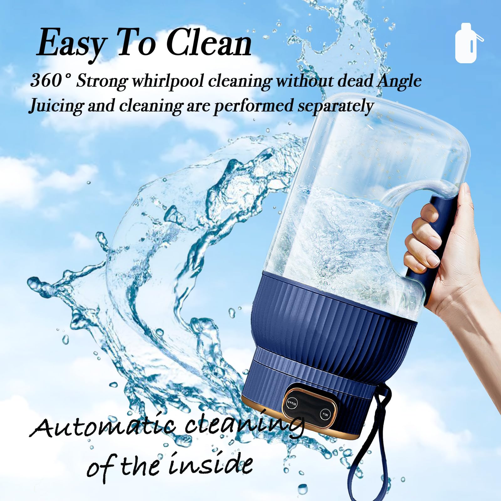 USB Rechargeable Portable Juicer Blender with Digital Display - 40.6oz Multifunctional Personal Juicer Cup, Double Lids (Blue) - Perfect for Smoothies, Protein Shakes & Fresh Juices at Home, Gym or Travel