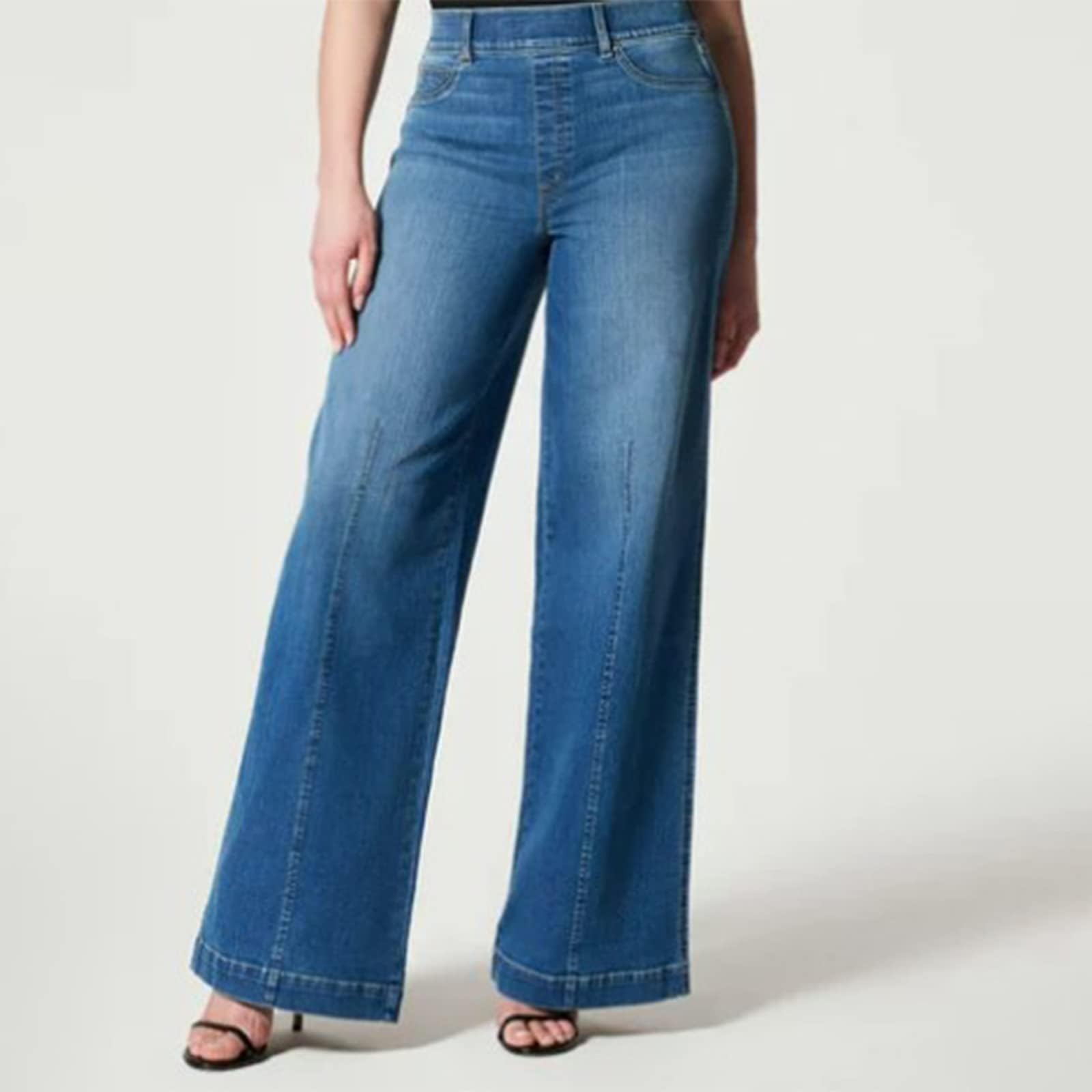 YTINGNICE Women's Stretch Seamed Front Wide Leg Jeans - Plus Size High Waisted Flare Pants & Baggy Denim for Casual Wear, Office & Night Out