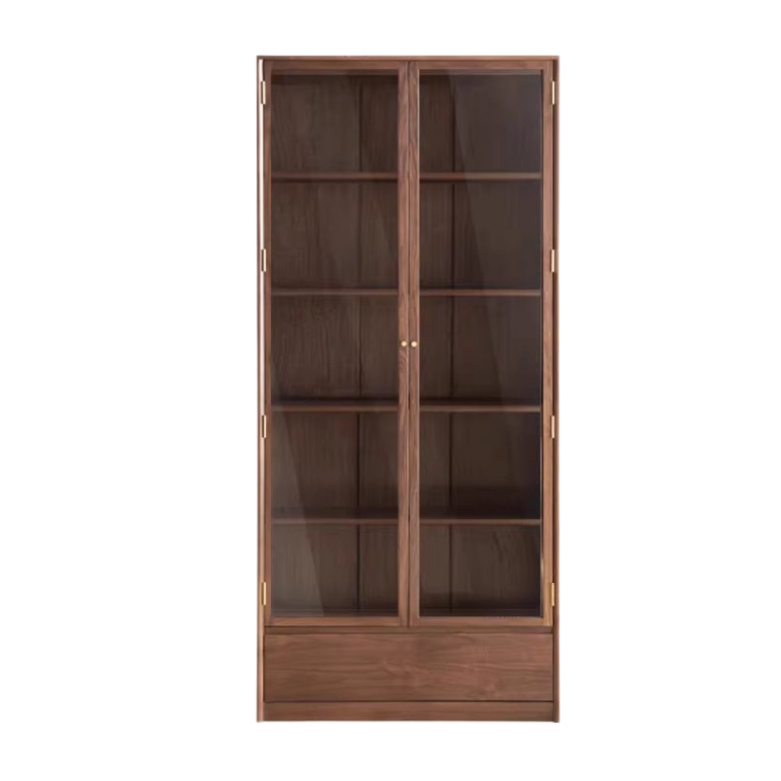 Solid Black Walnut Wood Bookcase with Glass Doors - Stylish Display & Storage Cabinet for Living Room, Office, or Library