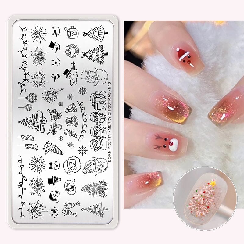 Christmas Nail Art Stamping Plate - N13 Holiday Design for DIY Manicures | Perfect for Christmas Parties & Gift Giving