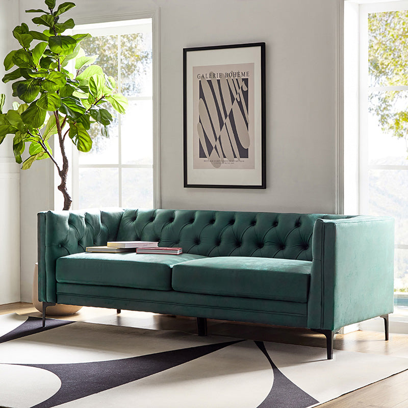 84'' Vegan Leather Tufted Sofa - Modern Faux Leather Couch for Living Room, Office & Lounge - Comfortable Mid-Century Style Sectional with Button Tufting
