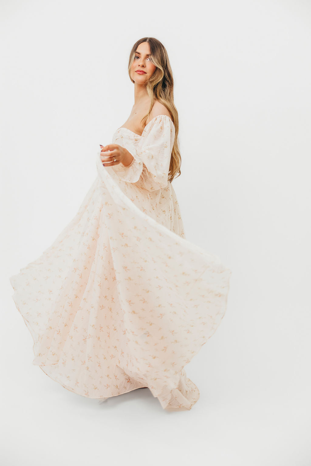 Delilah Maxi Dress with Train in Peach - Bump Friendly Maternity Dress (XS-3XL) for Weddings, Parties & Special Occasions