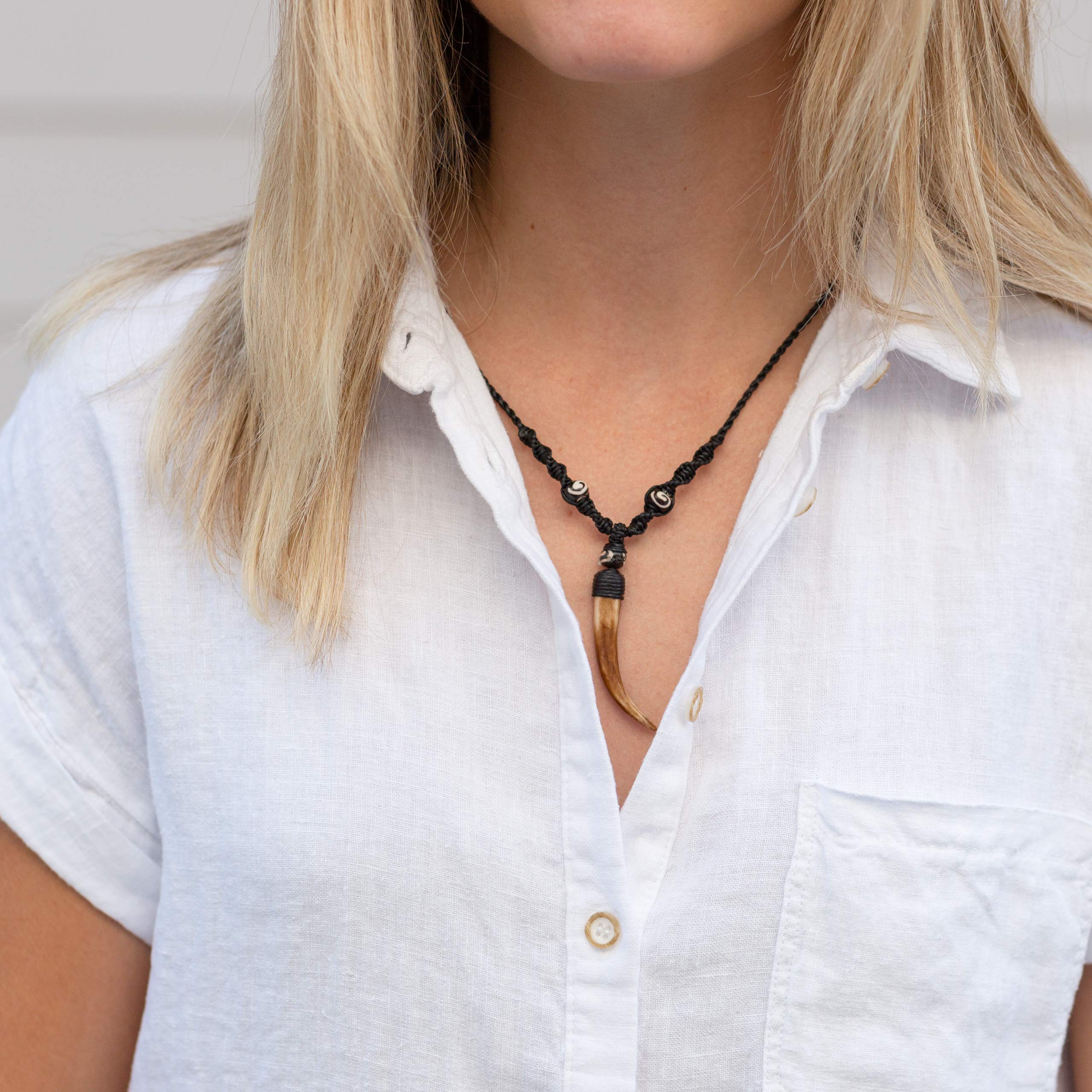 Sustainably Sourced Organic Bone Tooth Necklace - Tribal Jewelry for Surfers, Boho, and Caveman Inspired Looks - Perfect for Festivals, Costumes, and Everyday Boho Style