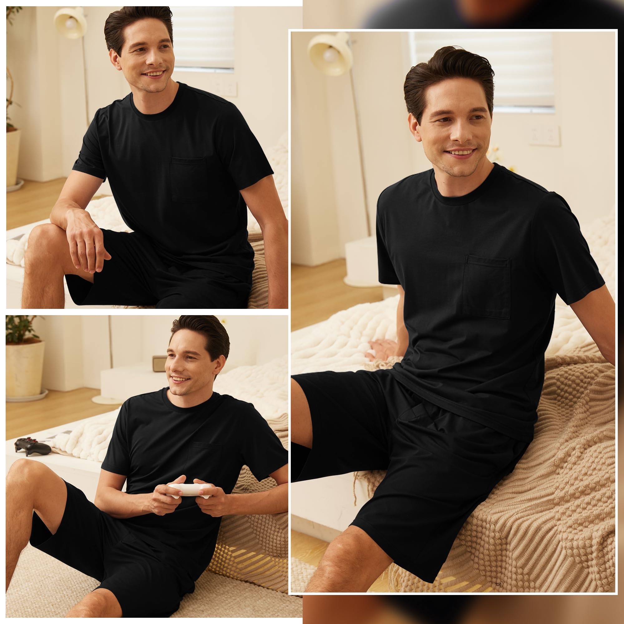 Bamboo Cool Men's 2-Piece Pajama Set - Soft & Comfy Short Sleeve Sleepwear with Pockets | Lounge, Sleep & Home Wear for Men | Perfect for Summer Nights, Relaxing at Home or Travel