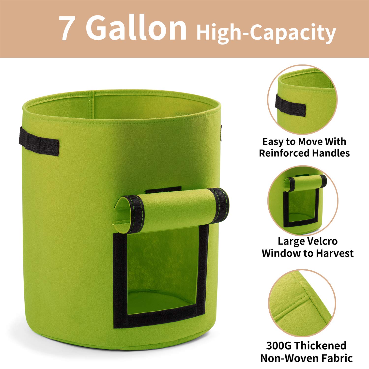 7 Gallon Potato Planter Bags 3-Pack - Breathable Grow Bags for Tomatoes, Vegetables & Plants with Handles & Access Flap (Green) - Ideal for Indoor/Outdoor Gardening, Balcony & Patio Planting