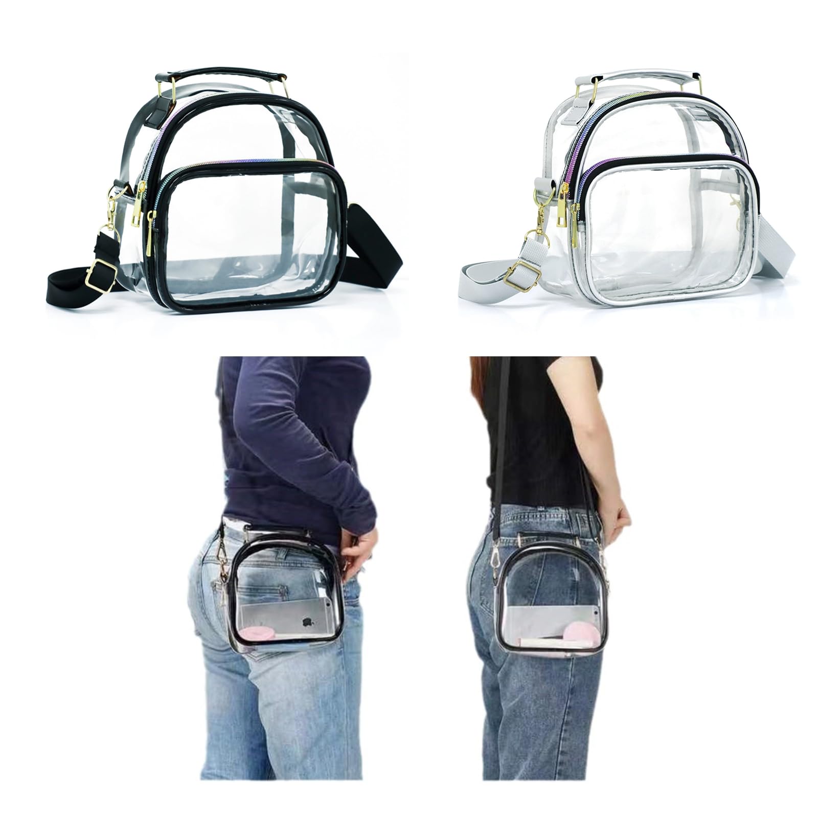 SHLKNKLE Clear Crossbody Bag for Women - Stadium Approved Transparent Shoulder Purse with Adjustable Strap for Concerts, Sports & Events (Black) - Perfect for Music Festivals, Theme Parks & Security Checkpoints