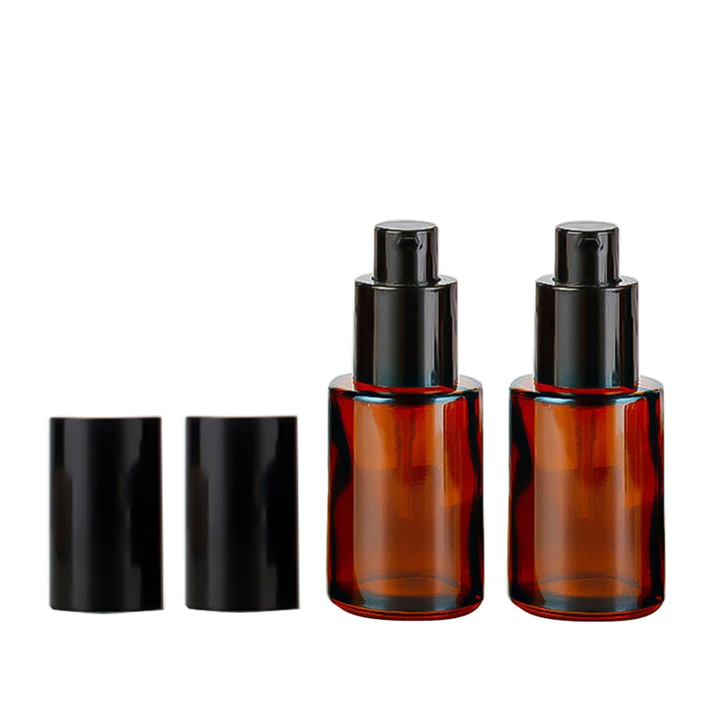 3-Pack 20ml (0.67oz) Leakproof Amber Glass Travel Bottles with Pump - Refillable Cosmetic Containers for Lotion, Soap & Cream | Perfect for Toiletries, Skincare & Airplane Carry-On Essentials