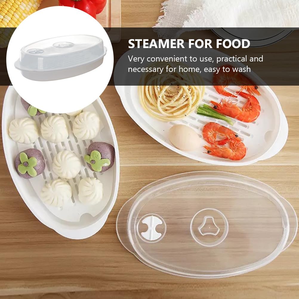 Cabilock Microwave Steamer Container with Plastic Lid - 32x19.3x7.5cm Food Steamer Plate for Fish, Buns, Dumplings & Bread - Perfect for Quick Healthy Meals, Meal Prep & Reheating Leftovers