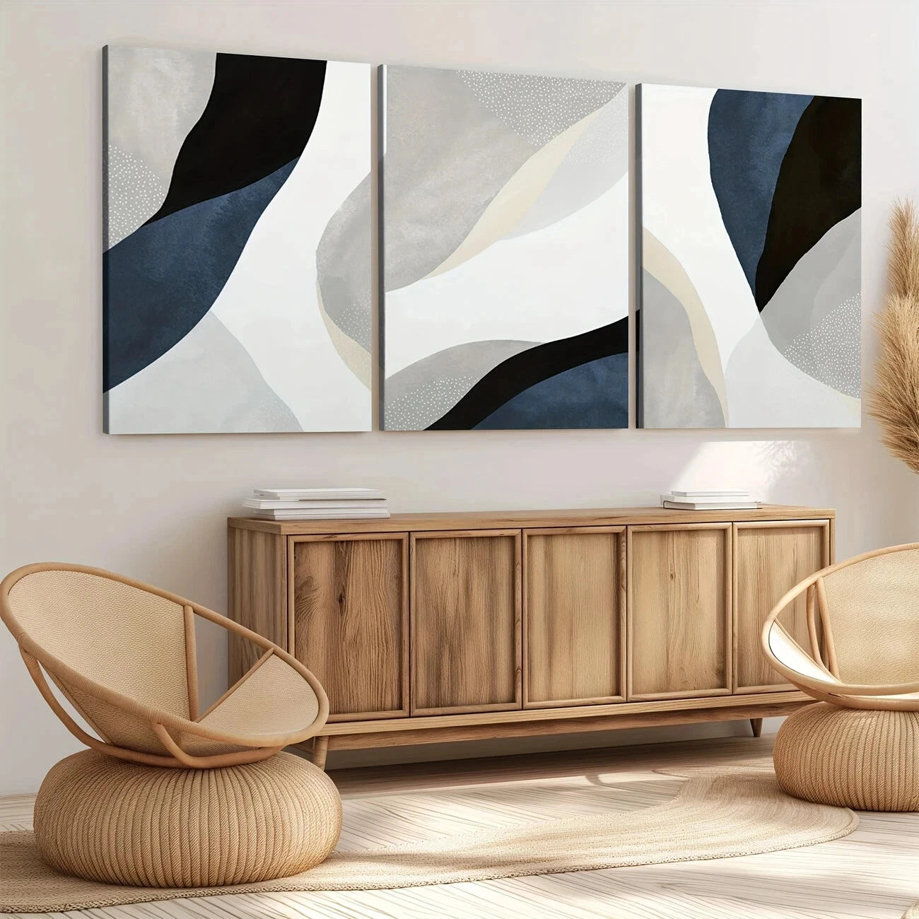 3-Piece Abstract Blue, Dark Blue, White, Gray & Black Wall Art Canvas Set - Framed 40x60cm (16x24in) | High-Quality Print | 100% Australian Made | Ready to Hang | Perfect for Living Room, Bedroom & Office Decor