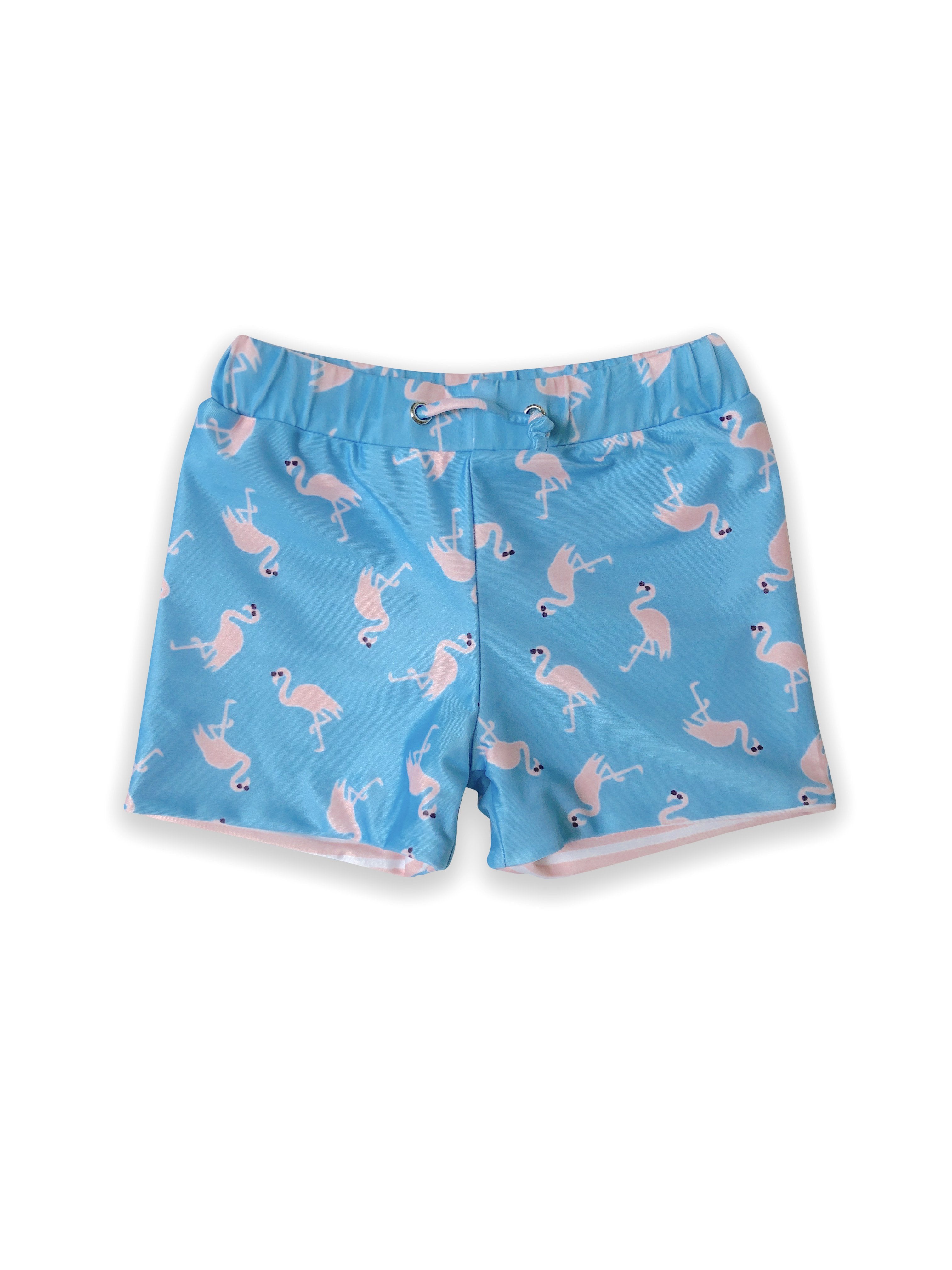 Echo Kids Unisex Reversible Swim Shorts - Flamingo & Pink Stripe - Quick Dry Comfort for Beach, Pool & Summer Activities
