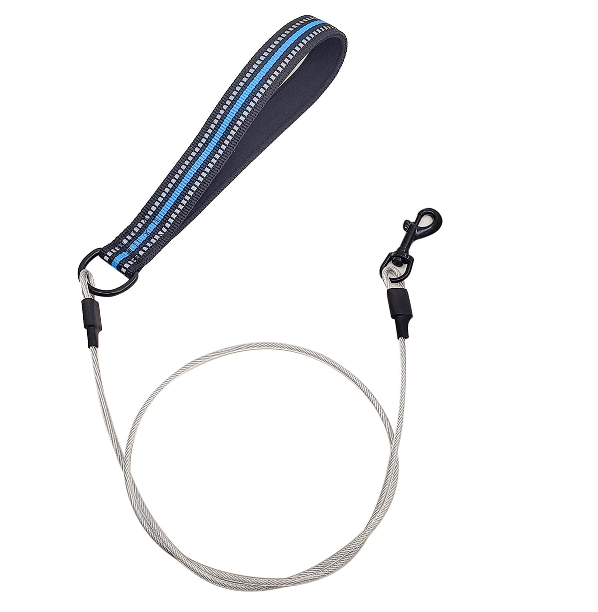 Chew Proof Dog Leash - 4ft Steel Cable Dog Lead with Reflective Padded Handle, Waterproof & Durable for Medium/Large Dogs (Blue) - Perfect for Walking, Running, Training & Nighttime Safety
