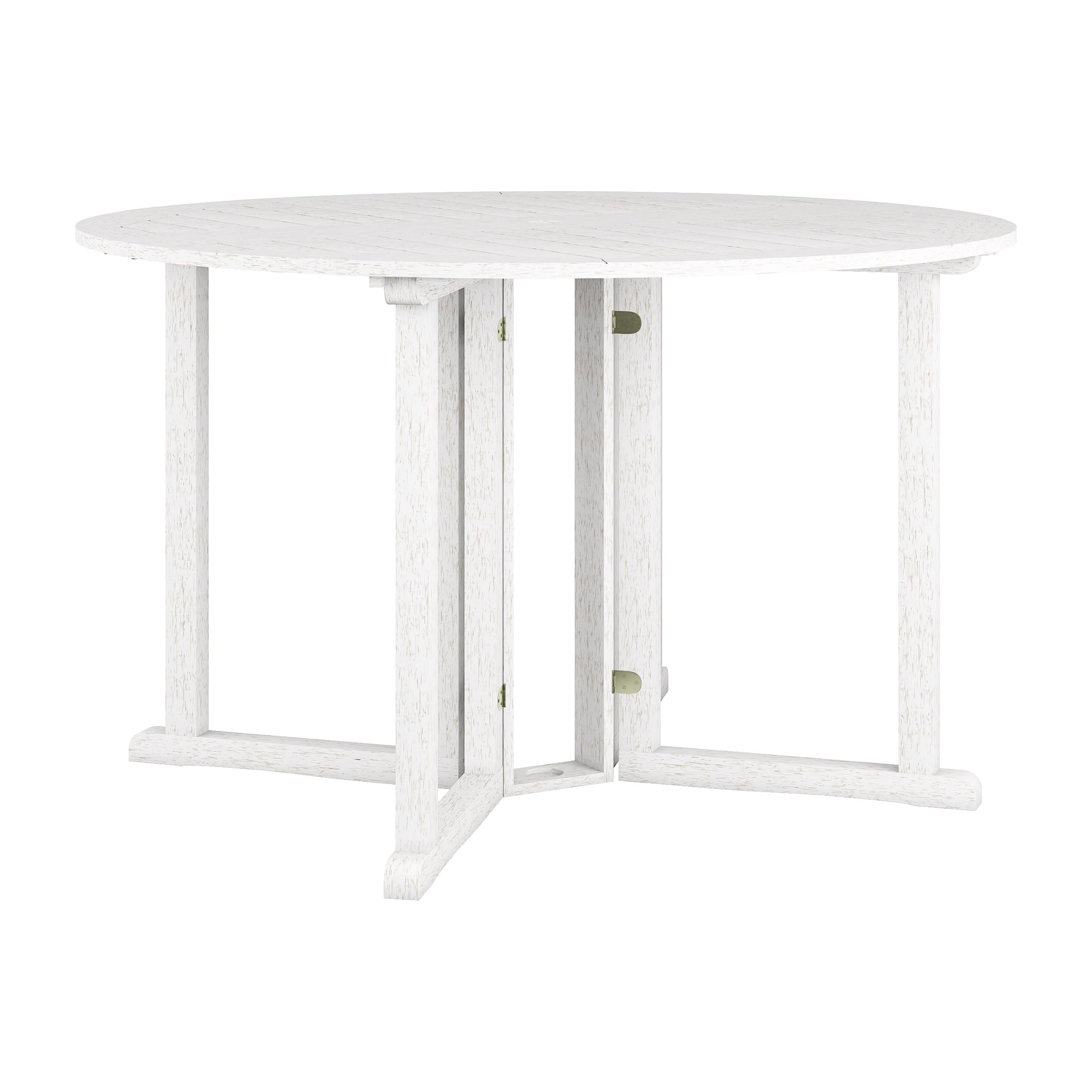 CorLiving Miramar White Washed Solid Wood Outdoor Round Drop Leaf Dining Table - Patio, Garden, Deck Furniture for Small Spaces - Perfect for Outdoor Entertaining and Dining Al Fresco