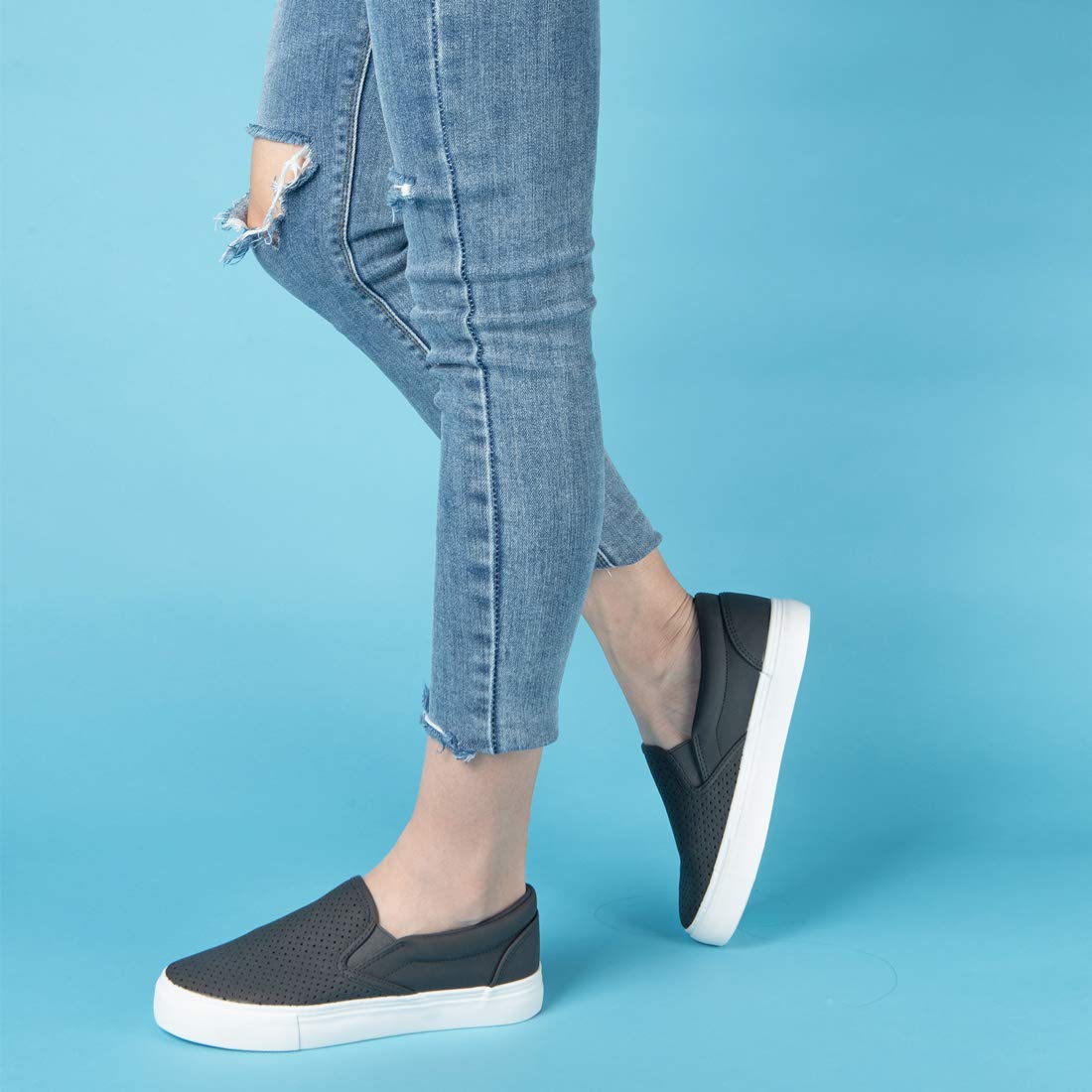 JENN ARDOR Women's Fashion Sneakers - Breathable Perforated Slip-On Flats for Walking, Comfortable Casual Shoes | Perfect for Work, Travel & Everyday Wear