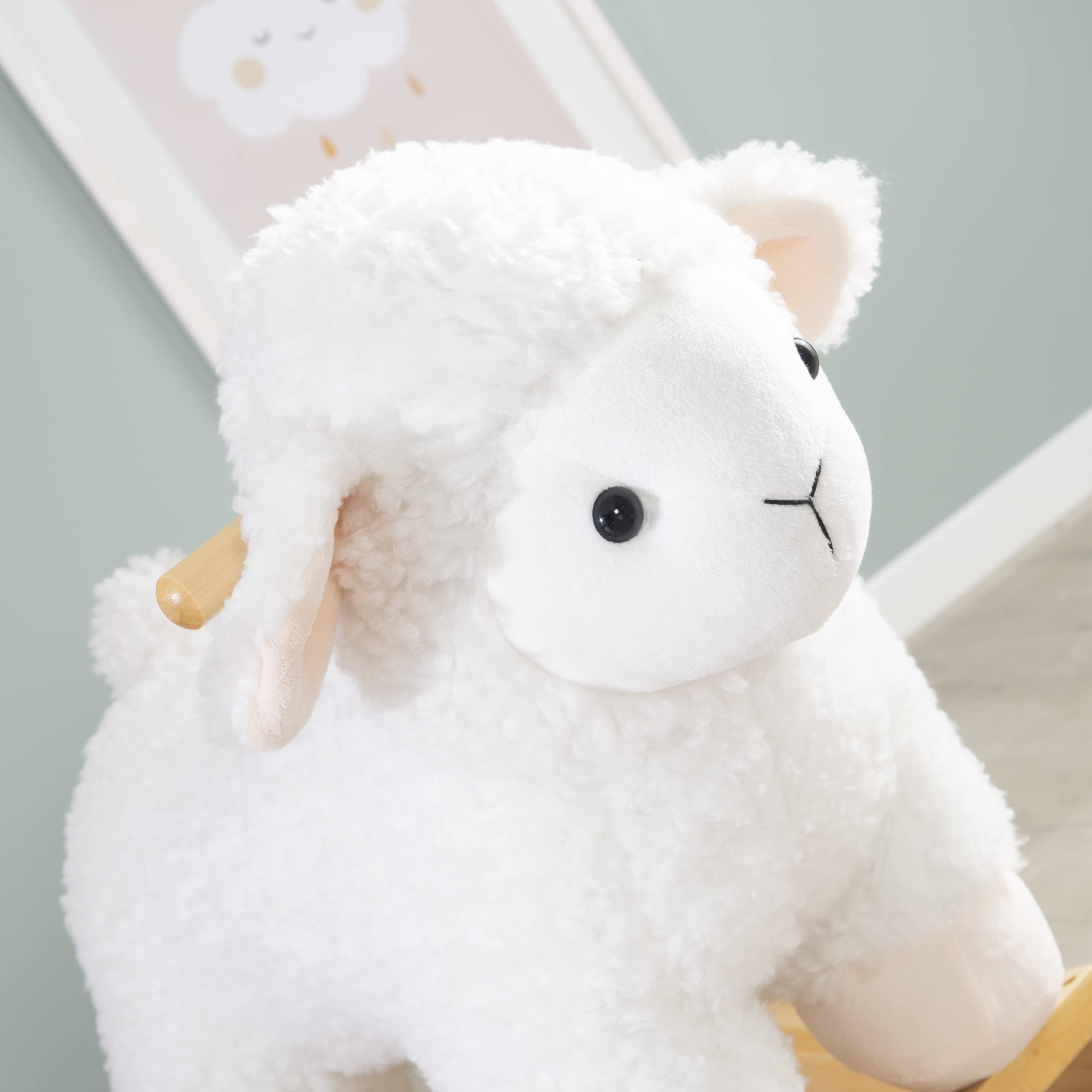 Wooden Rocking Lamb Plush Toy with Soft Fur & Handles - Balance Training for Boys & Girls Ages 18 Months to 6 Years - 30kg Weight Limit - White - Perfect for Nursery, Playroom & Early Childhood Development