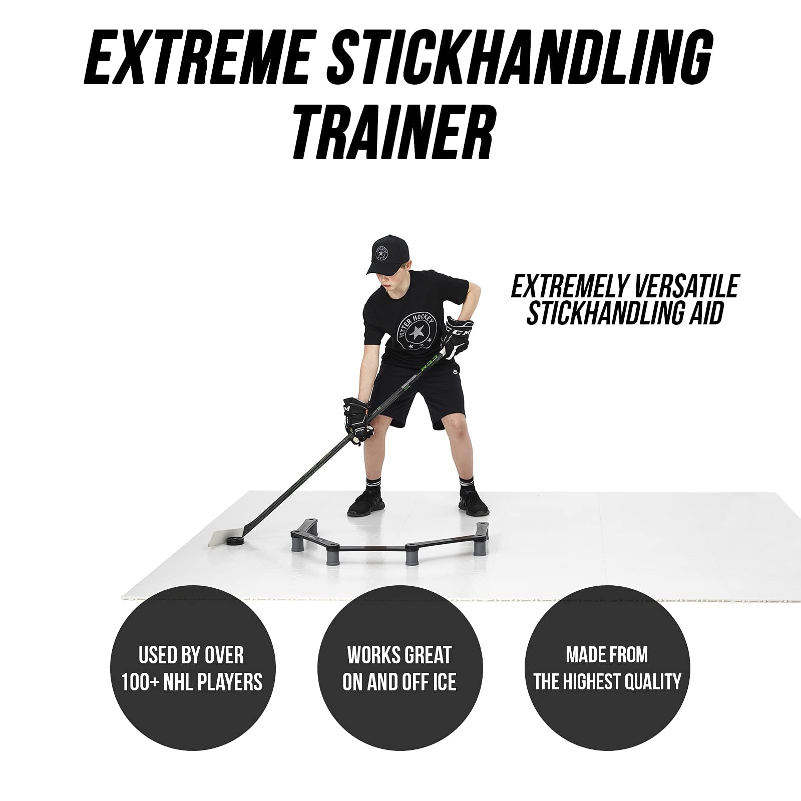 Better Hockey Extreme Stickhandling Trainer - Professional Quality Ice Hockey Training Aid for Stick Speed, Timing & Puck Control | On & Off Ice Practice | 67 x 2.5 Inches | Perfect for Home, Rink & Backyard Drills