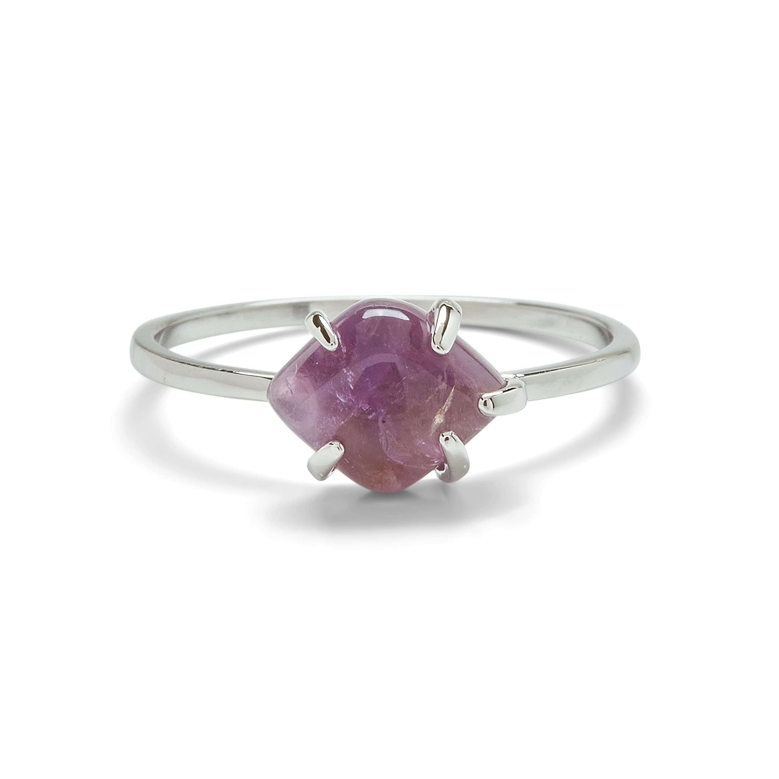 Pura Vida Rose Gold or Silver-Plated Crystal Cove Ring with Rose Quartz or Amethyst - Brass Base, Gemstone Charm, Rhodium Plated - Sizes 5-9 - Perfect for Everyday Wear, Gift Giving & Boho Jewelry Lovers