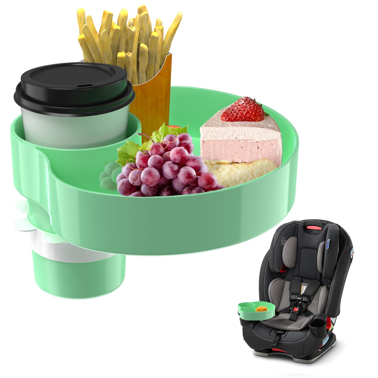Best Kids Car Seat Tray with Cup Holder - Light Green Travel Tray for Toddlers, Snack Tray for Road Trips & Strollers - Perfect for Eating, Playing & Learning On-The-Go