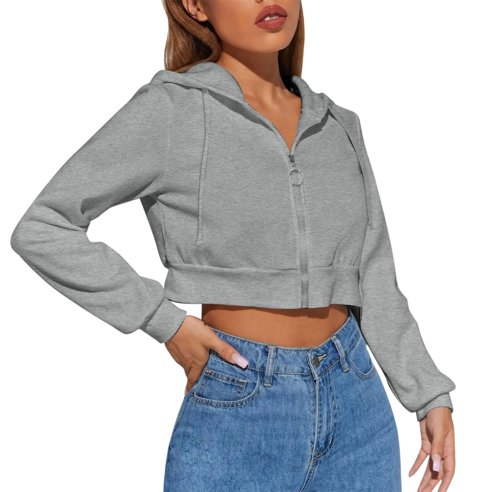 Women's Casual Fleece Hooded Zipper Sweatshirt - Long Sleeve Solid Color Summer Tops for Everyday Wear, Outdoor Activities & Layering