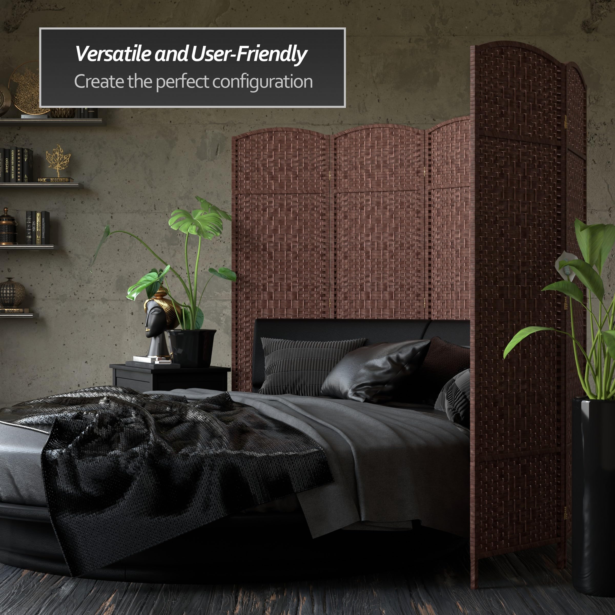 6 ft. Tall Red Diamond Weave Fiber Room Divider - 3 Panel Folding Privacy Screen for Home, Office, or Outdoor Use - Dark Red Decorative Partition for Living Room, Bedroom, or Garden