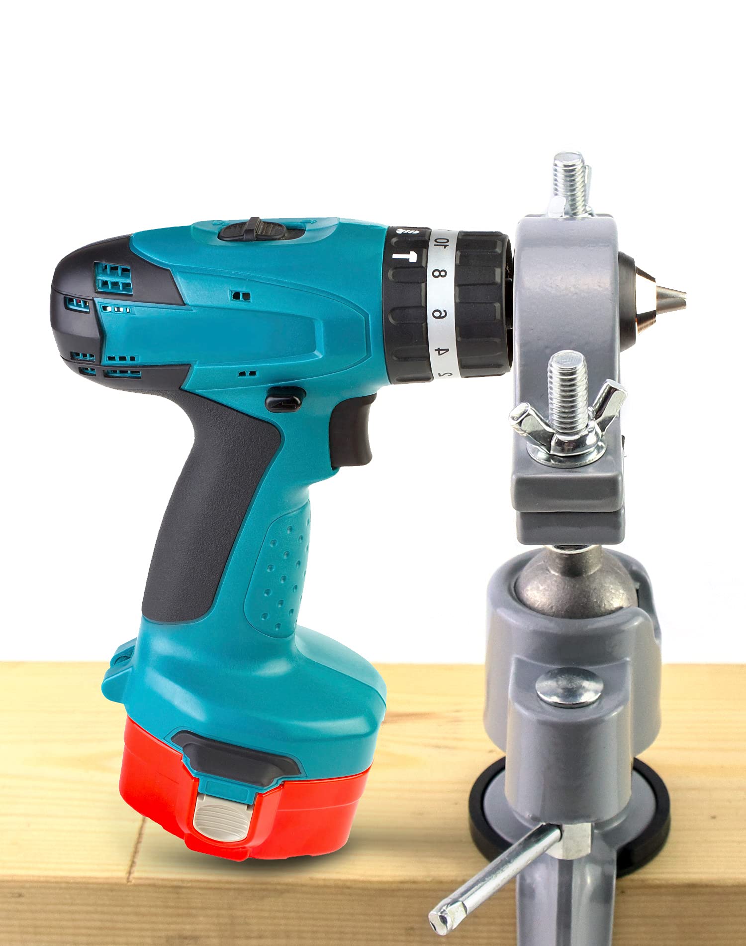 QWORK 360° Universal Bench Clamp Vise & Electric Drill Stand - Heavy Duty Grinder Holder Bracket for Jewelry Making, Woodworking & DIY Projects | Perfect for Home Workshop & Table Drill Use