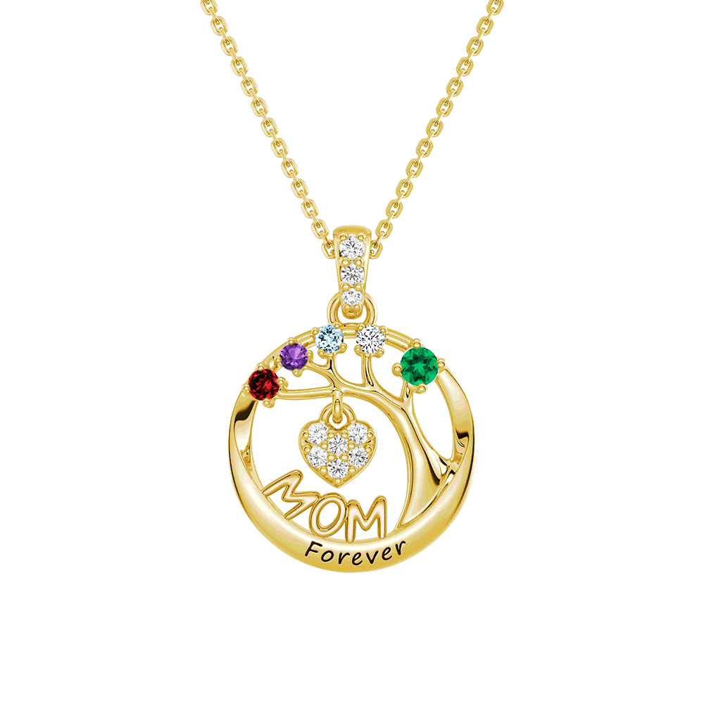 Personalized Birthstone Tree of Life Necklace for Mom - Custom Name & Heart Pendant - Perfect Gift for Mother's Day, Birthday & Anniversary - Jewelry for Women