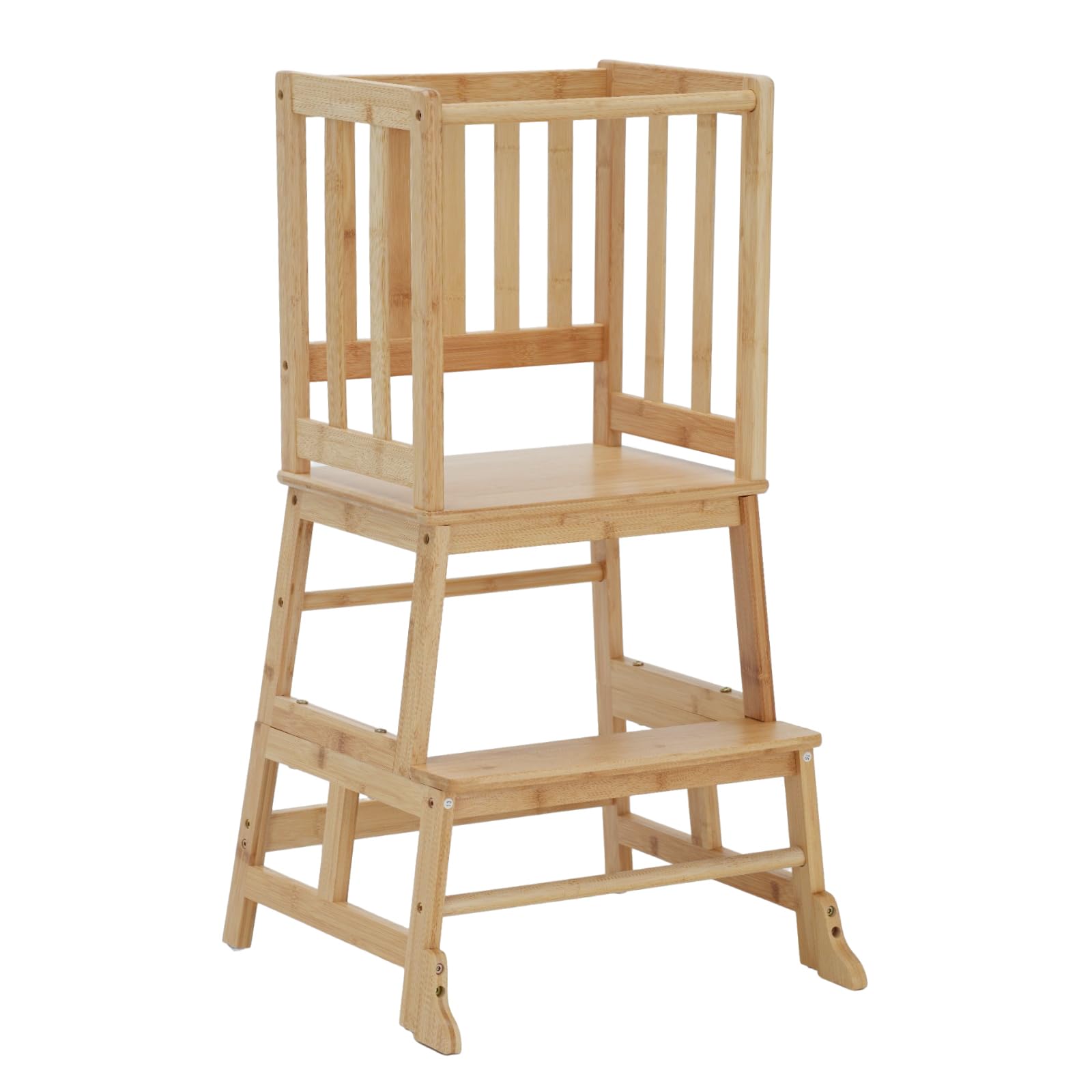 COSYLAND Natural Bamboo Toddler Step Stool - Anti-Slip Kids Kitchen Helper Tower for Learning & Cooking | Safe Standing Stool for Toddlers in Kitchen, Bathroom & Playroom